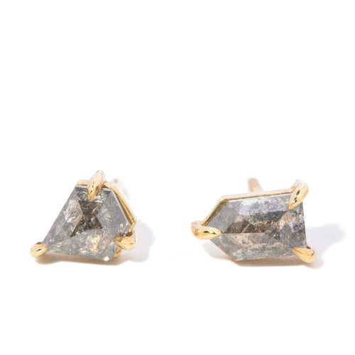 Petra Shield Cut Salt & Pepper Diamond Studs 9K Yellow Gold
