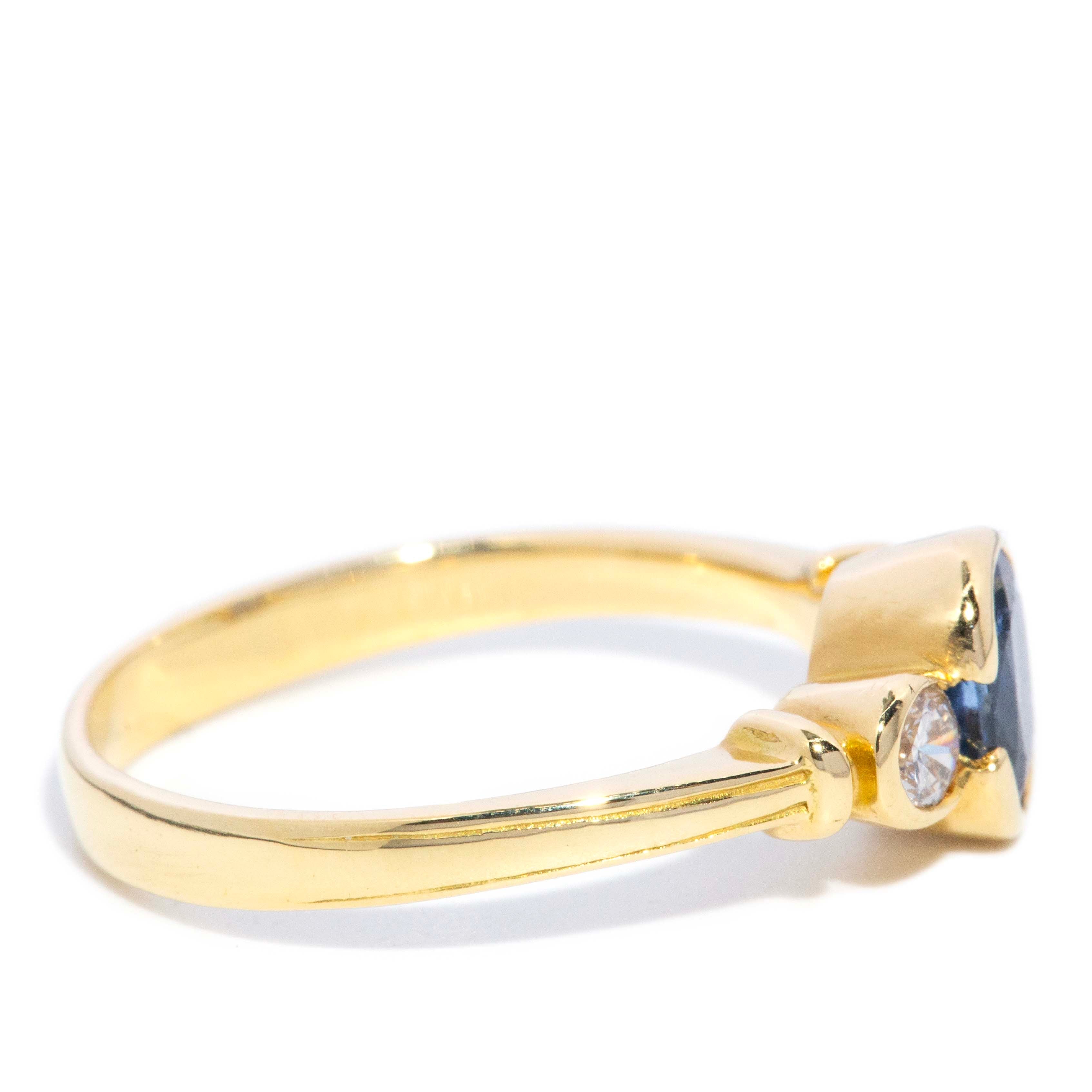 Phillipa Contemporary Blue Sapphire & Diamond Trilogy Ring 18ct Yellow Gold Rings Imperial Jewellery 