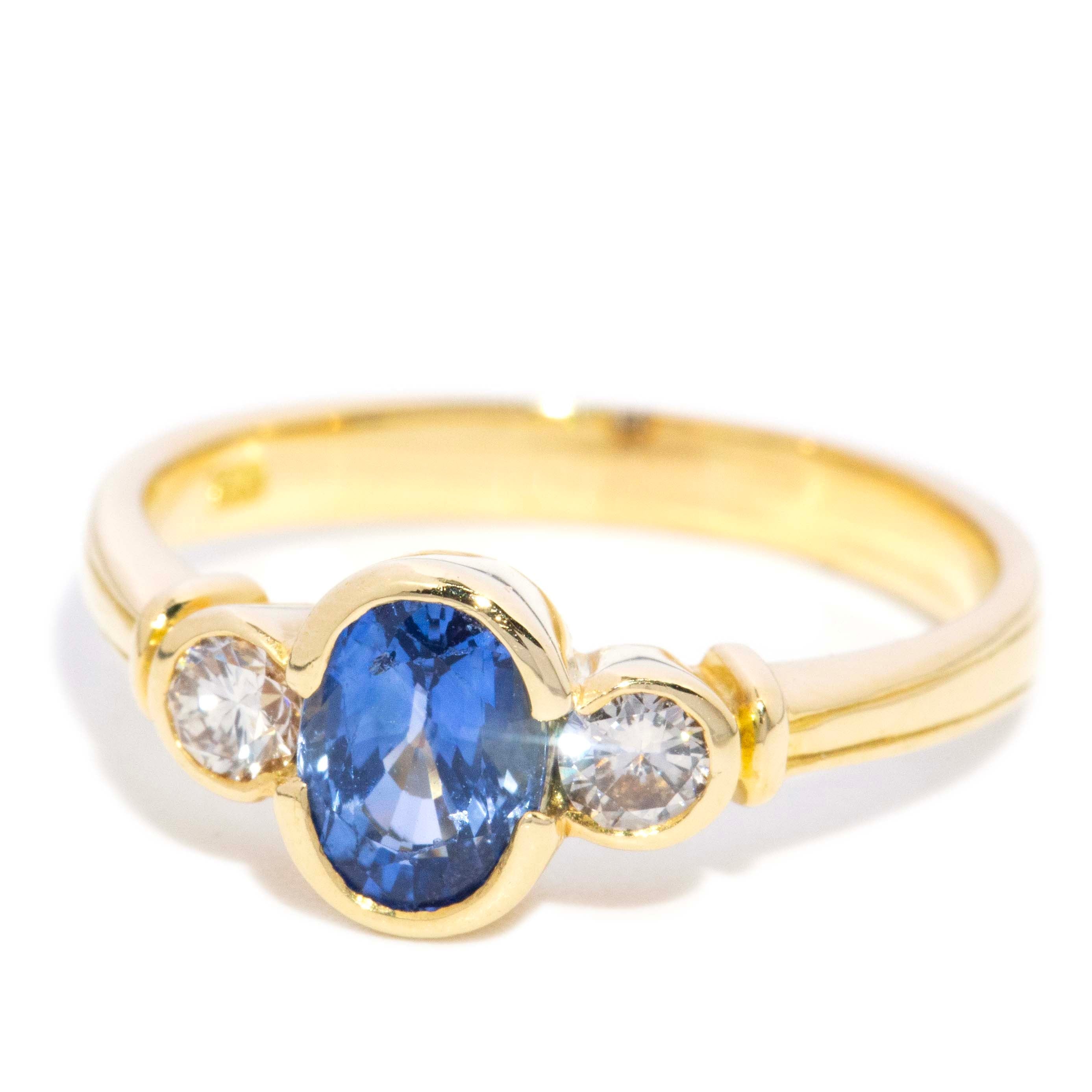 Phillipa Contemporary Blue Sapphire & Diamond Trilogy Ring 18ct Yellow Gold Rings Imperial Jewellery 