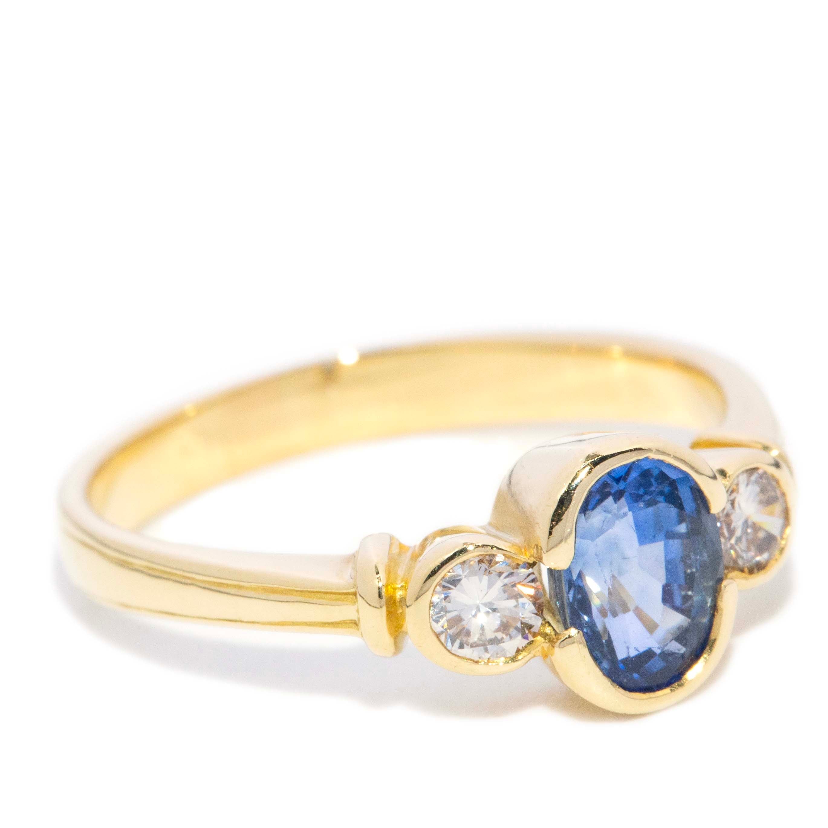 Phillipa Contemporary Blue Sapphire & Diamond Trilogy Ring 18ct Yellow Gold Rings Imperial Jewellery 