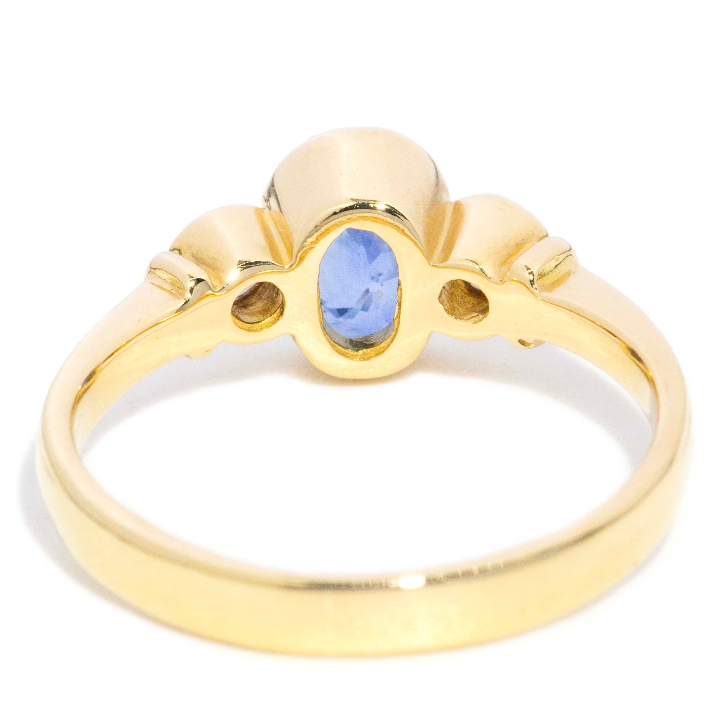 Phillipa Contemporary Blue Sapphire & Diamond Trilogy Ring 18ct Yellow Gold Rings Imperial Jewellery 