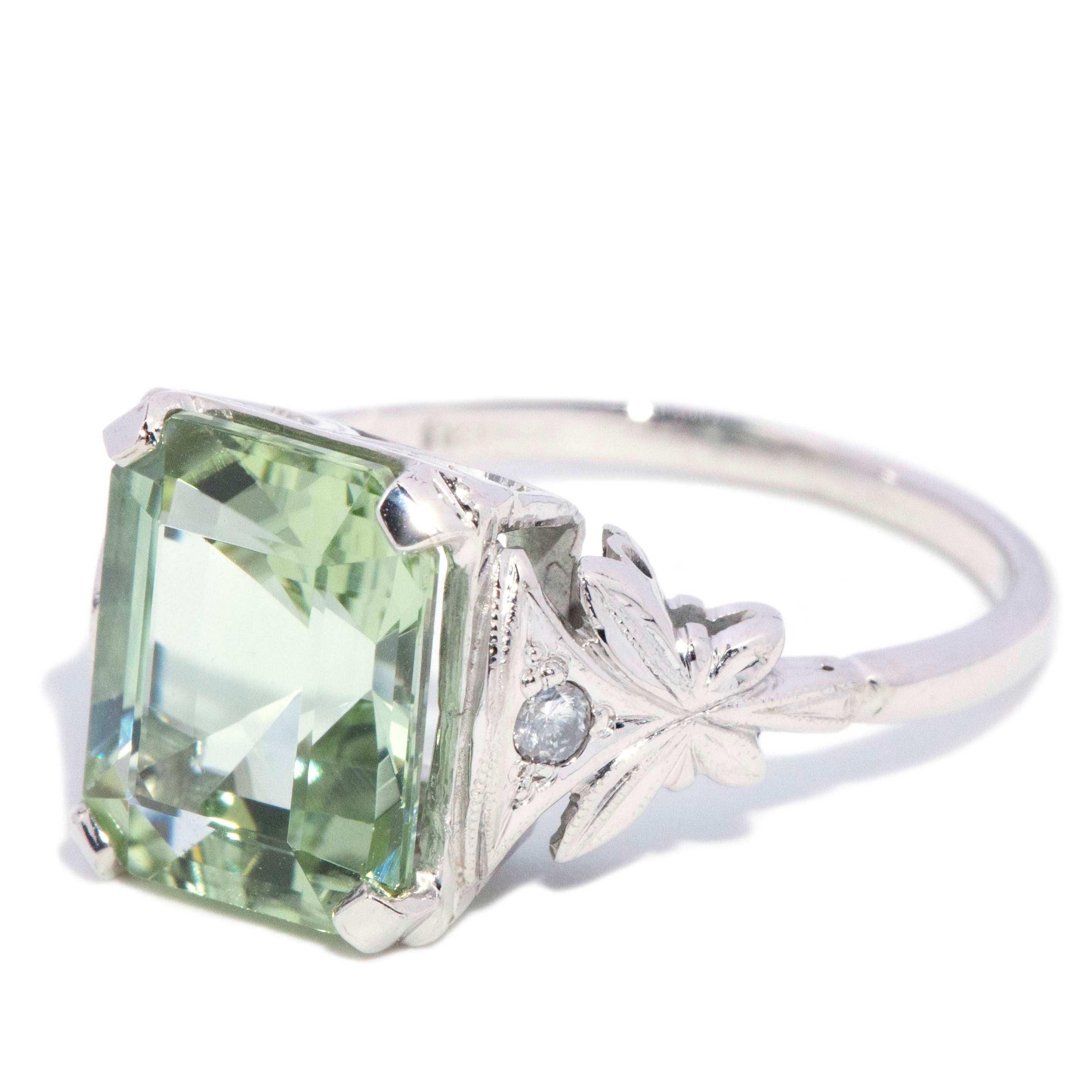 Prasina 1950s Green Tourmaline & Diamond Ring 18K White Gold Rings Anthology Jewellers 