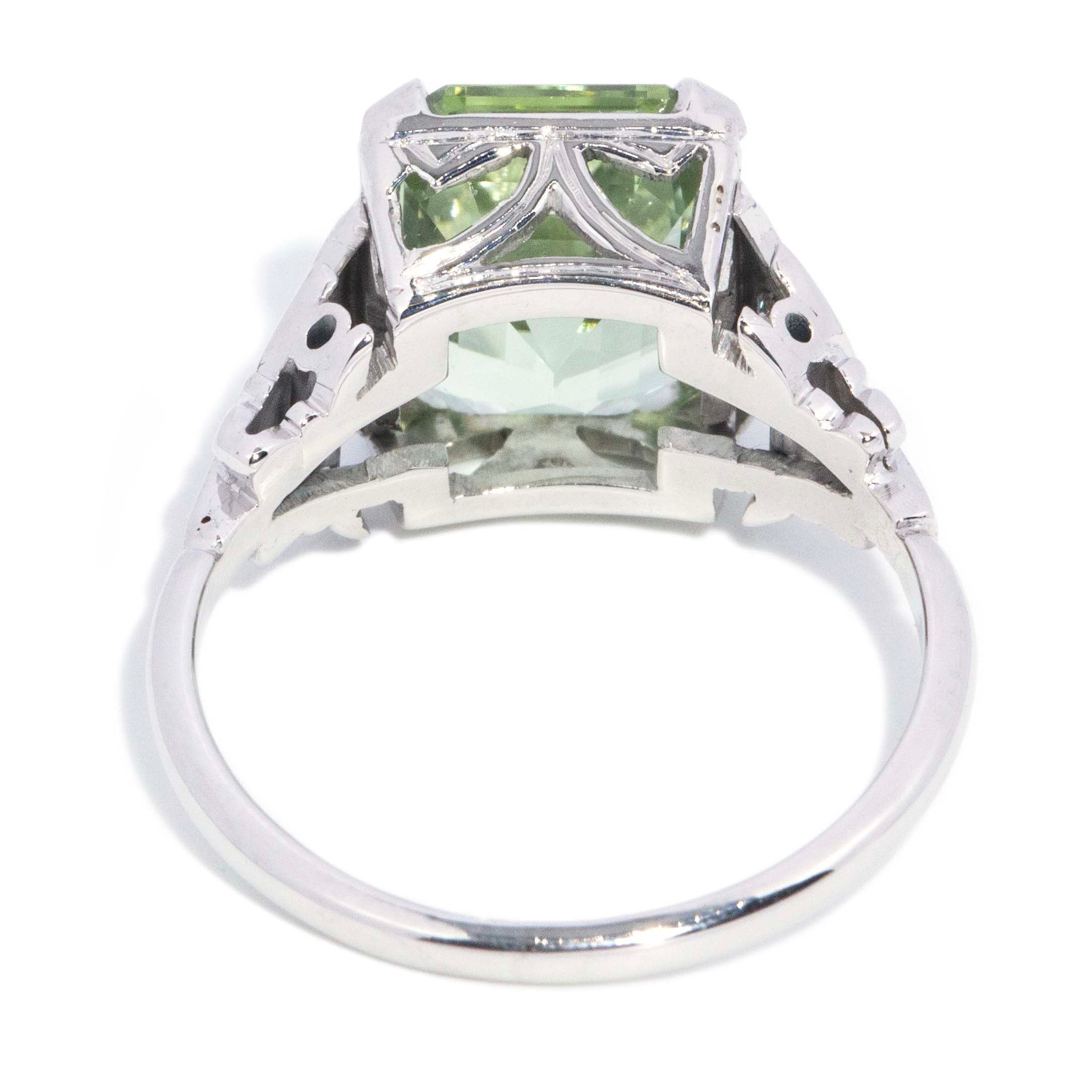 Prasina 1950s Green Tourmaline & Diamond Ring 18K White Gold Rings Anthology Jewellers 