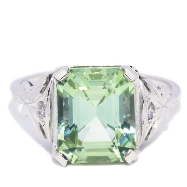 Prasina 1950s Green Tourmaline & Diamond Ring 18K White Gold Rings Anthology Jewellers 
