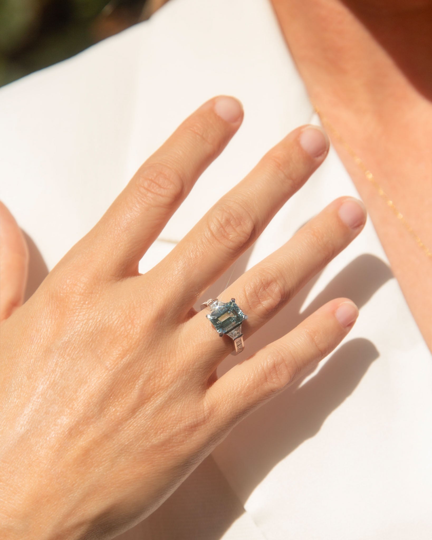 Prasina 1950s Green Tourmaline & Diamond Ring 18K White Gold Rings Anthology Jewellers 