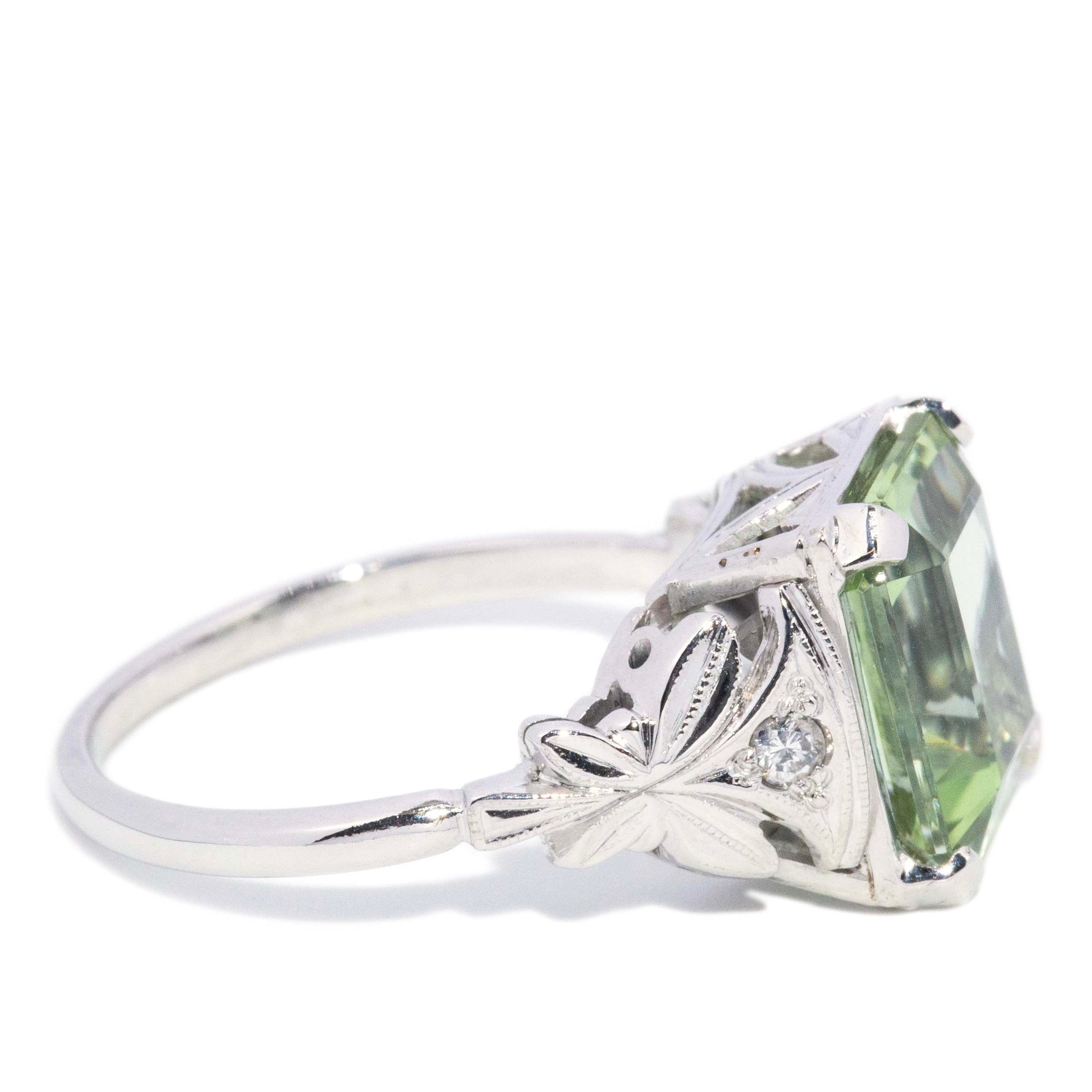 Prasina 1950s Green Tourmaline & Diamond Ring 18K White Gold Rings Anthology Jewellers 