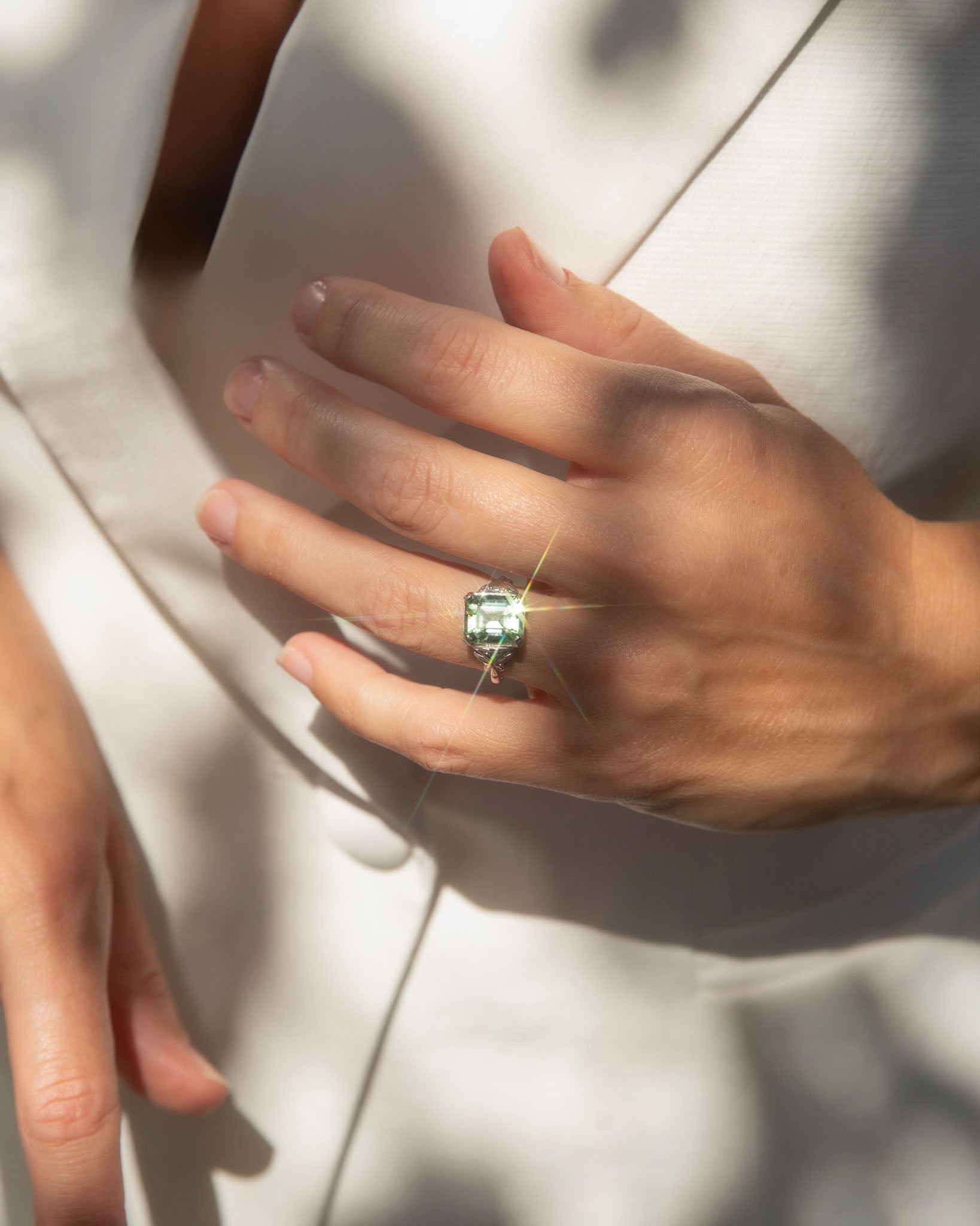 Prasina 1950s Green Tourmaline & Diamond Ring 18K White Gold Rings Anthology Jewellers 