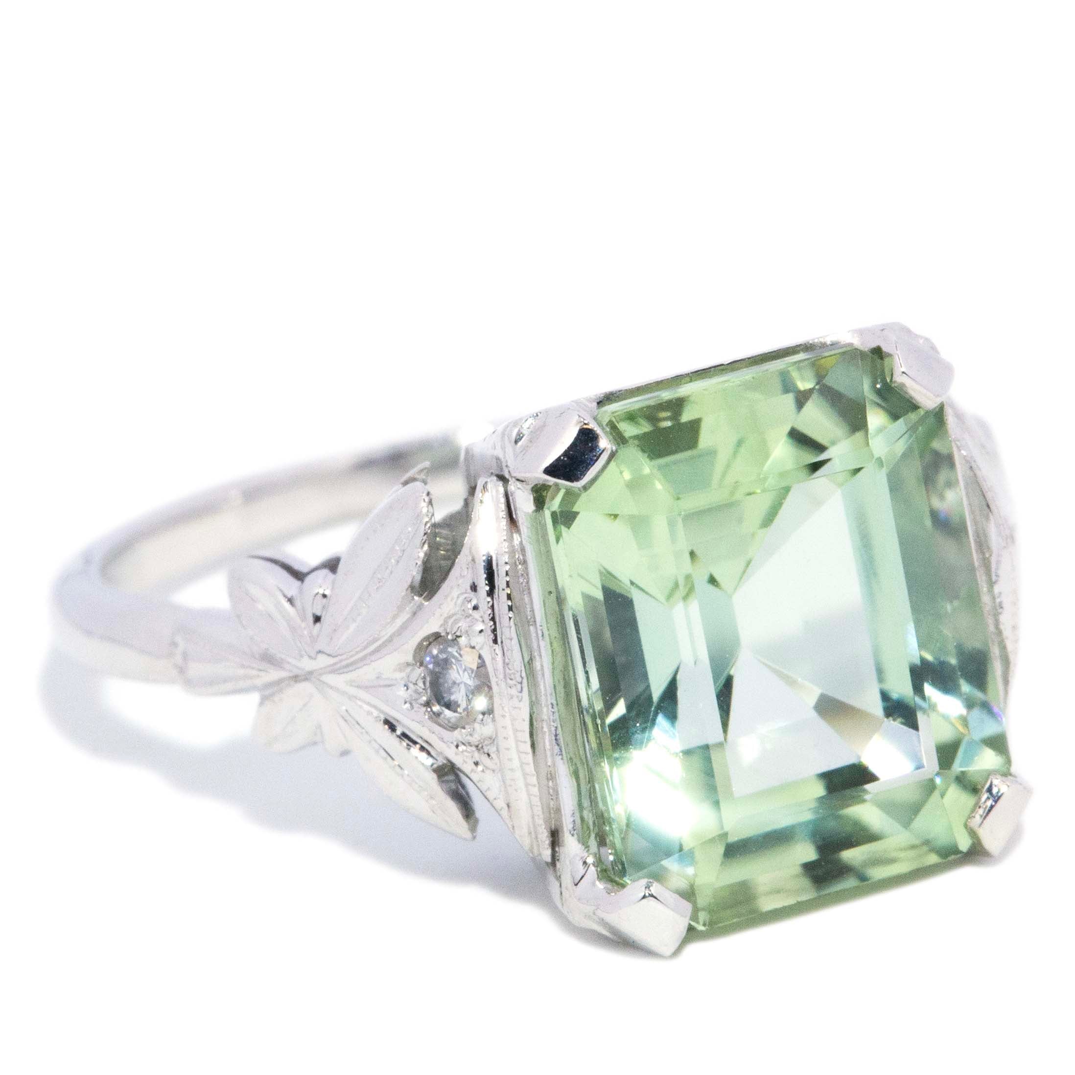 Prasina 1950s Green Tourmaline & Diamond Ring 18K White Gold Rings Anthology Jewellers 
