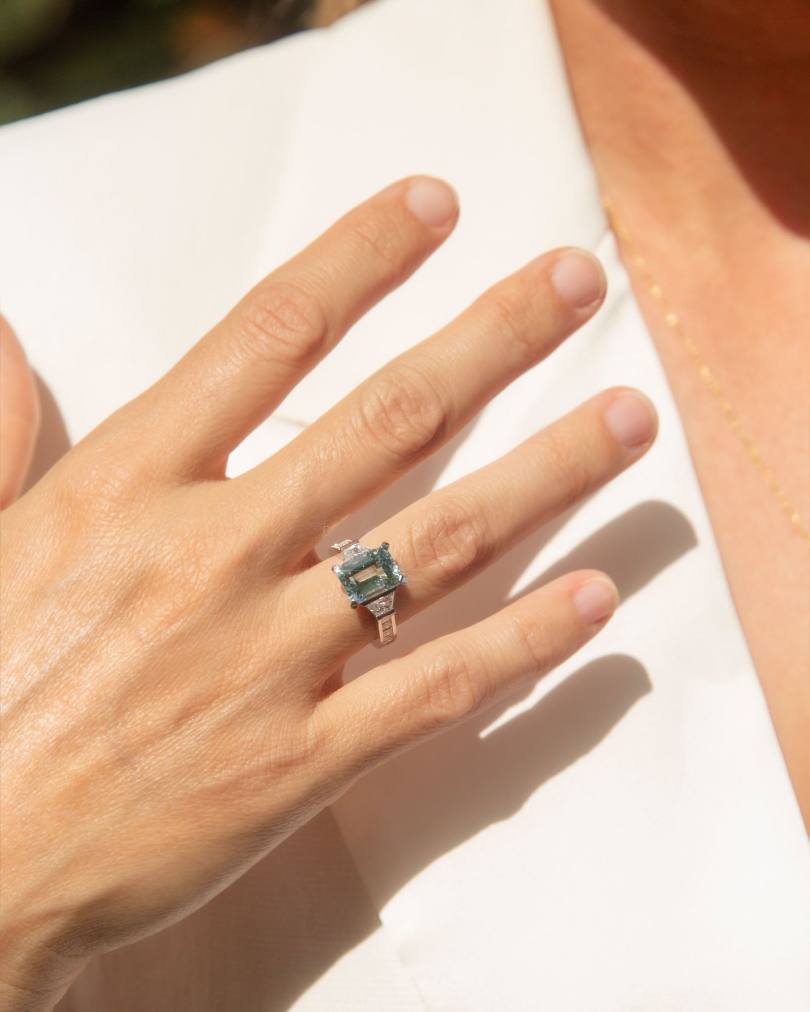 Prasina 1950s Green Tourmaline & Diamond Ring 18K White Gold Rings Anthology Jewellers 