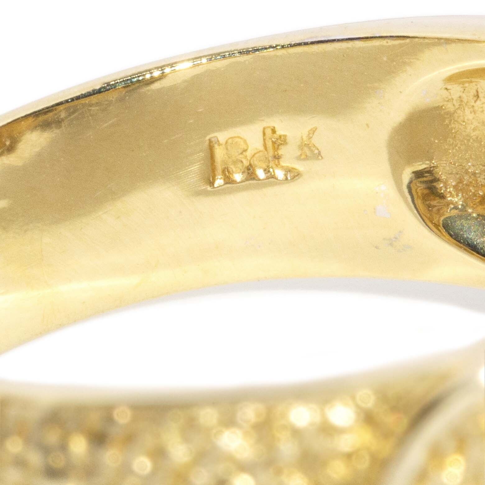 Ramona Vintage Circa 1970s Diamond Textured Buckle Halo Ring 18ct Two Tone Gold Rings Imperial Jewellery 