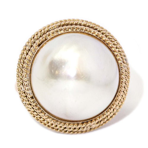 Rebecca 1970s Mabe Pearl Triple Bezel Ring 14K Rose Gold