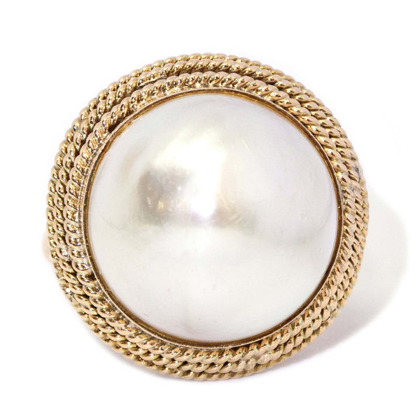 Rebecca 1970s Mabe Pearl Halo Ring 14ct Rose Gold Rings Imperial Jewellery 