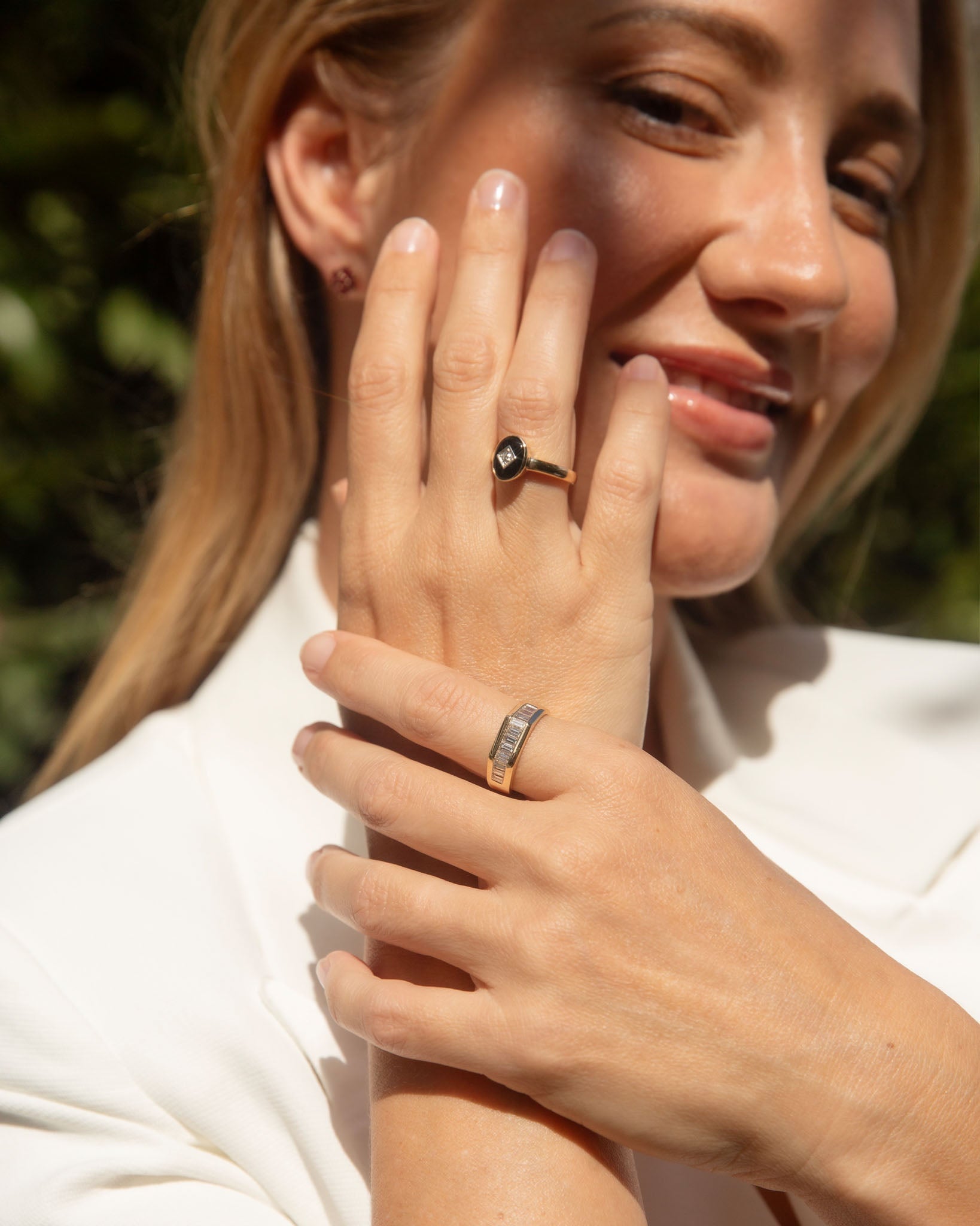 Regina 1980s Rubover Onyx & Diamond Ring 9K Two Tone Gold Rings Anthology Jewellers 