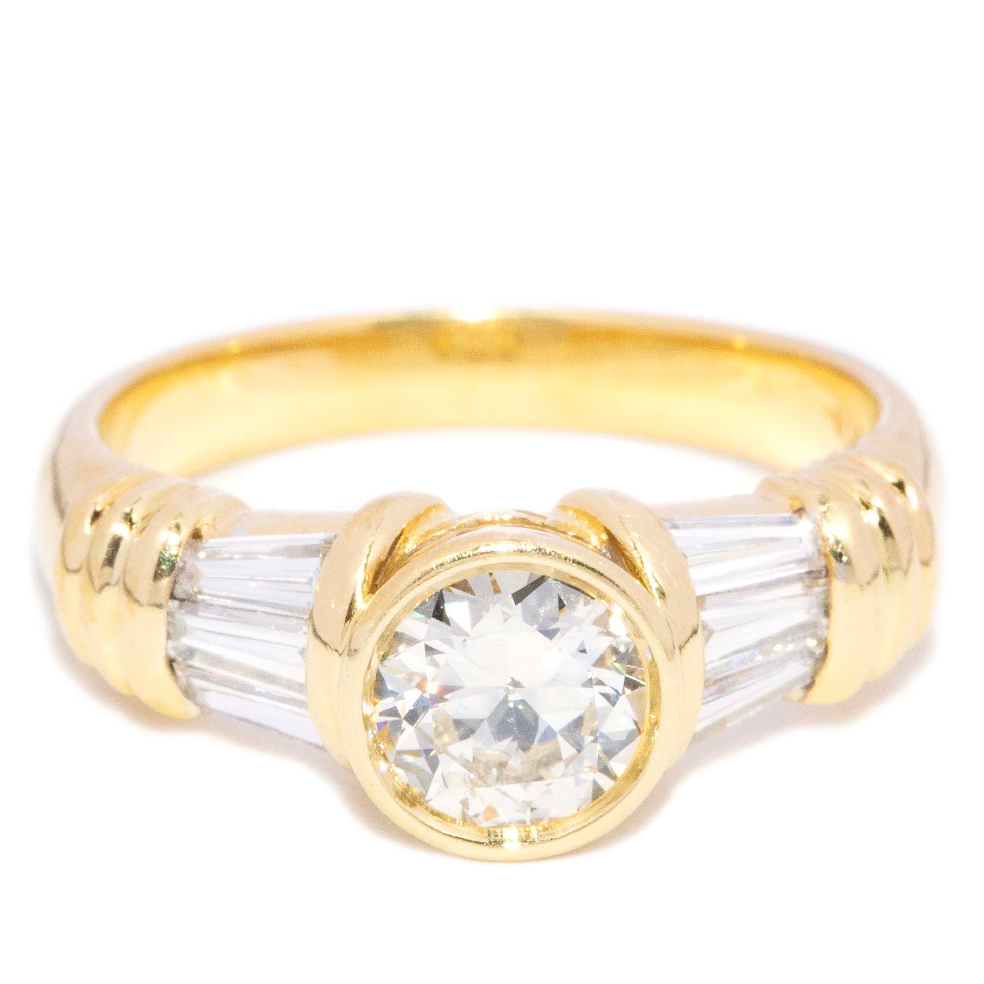 Rena Rubover & Baguette Diamond Dress Ring 18K Yellow Gold Rings Imperial Jewellery 