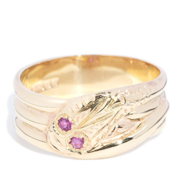 Vintage Circa 1980s Ruby Snake Ring 9 Carat Gold