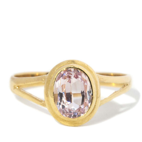 Romy 1980s Pink Sapphire Open Shank Ring 18K Yellow  Gold
