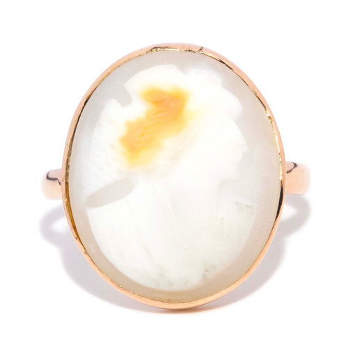Rosalie 1950s Shell Cameo Lady Portrait Ring 9K Rose Gold