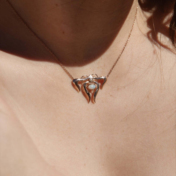 Vintage 1970s Opal & Pearl Art Nouveau Style Necklet 9 Carat Rose Gold
