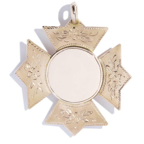 Rusty 1930s Cross Medallion Award Pendant 9K Yellow Gold