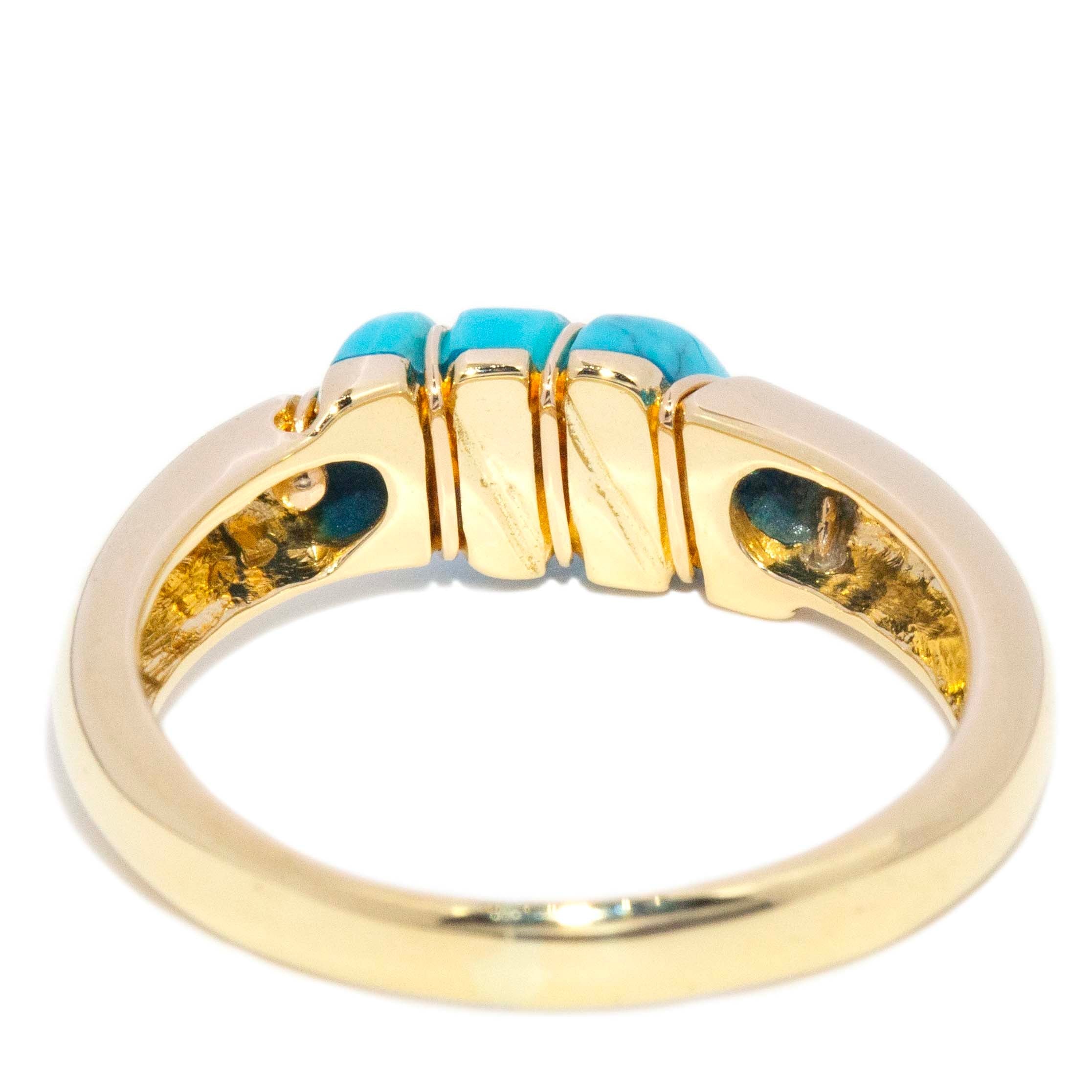 Sala Diagonal Turquoise Cabochon Ring 14K Yellow Gold Rings Anthology Jewellers 