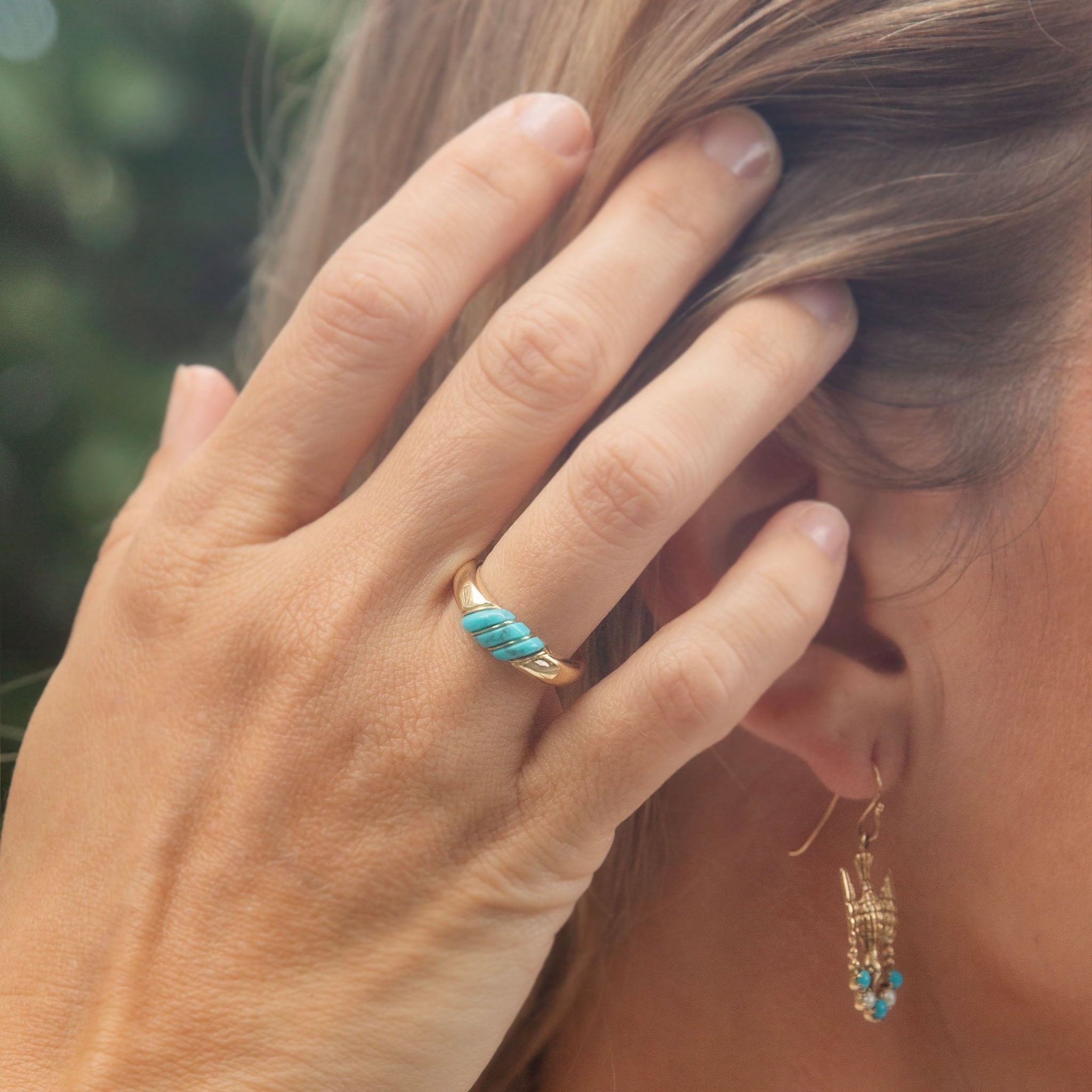 Sala Diagonal Turquoise Cabochon Ring 14K Yellow Gold Rings Anthology Jewellers 