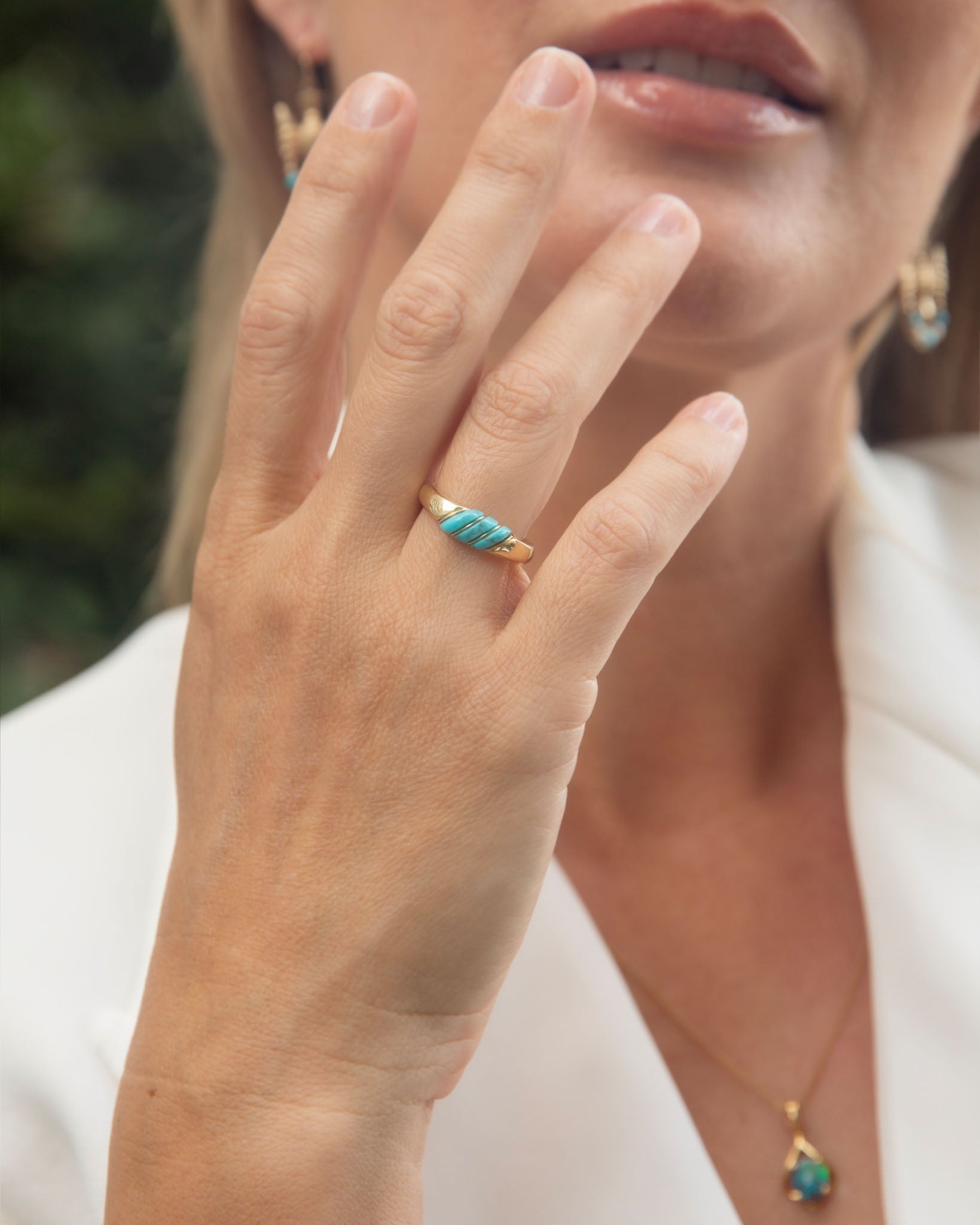 Sala Diagonal Turquoise Cabochon Ring 14K Yellow Gold Rings Anthology Jewellers 