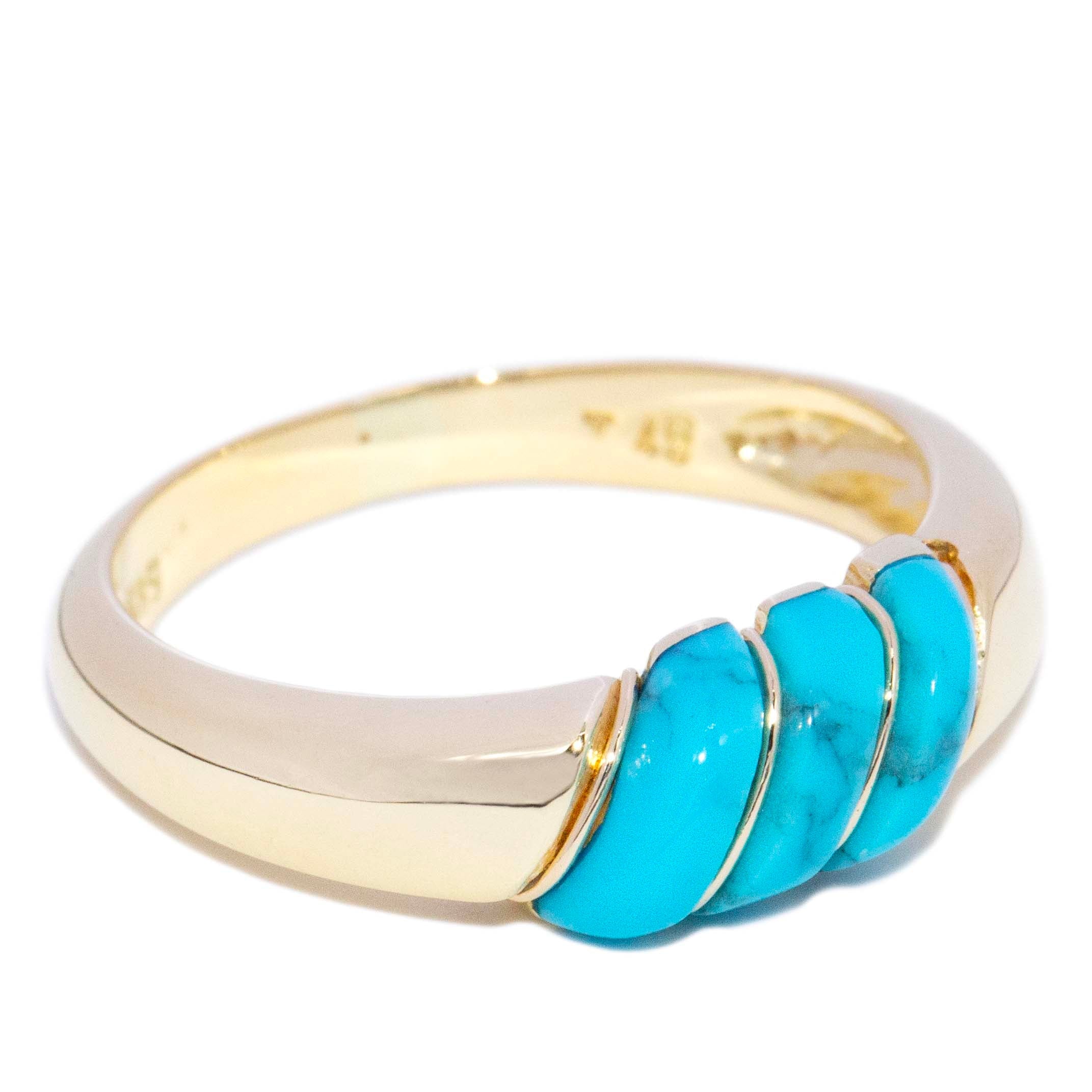 Sala Diagonal Turquoise Cabochon Ring 14K Yellow Gold Rings Anthology Jewellers 