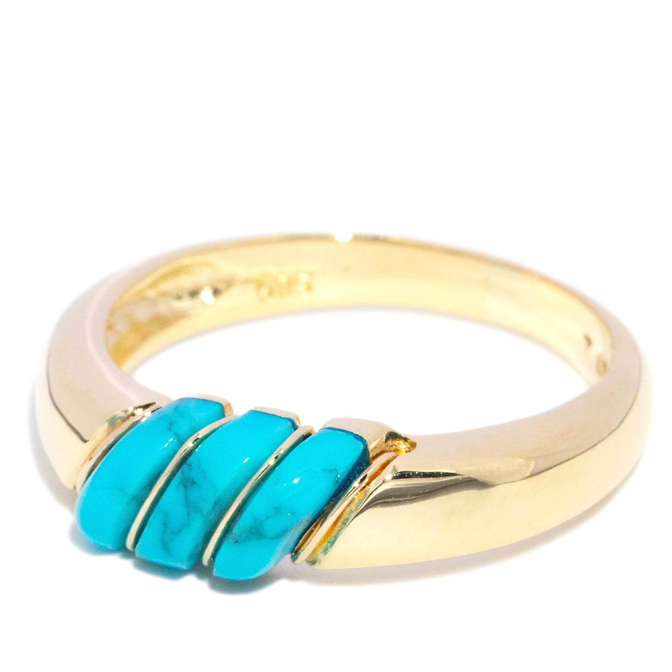 Sala Diagonal Turquoise Cabochon Ring 14K Yellow Gold Rings Anthology Jewellers 