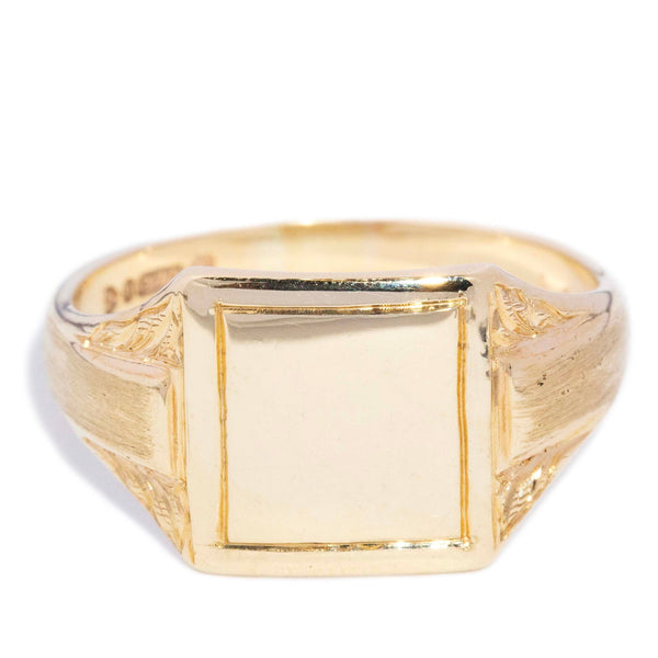 Sammy 1950s Square Leaf Signet Ring 9ct Gold Rings Imperial Jewellery 