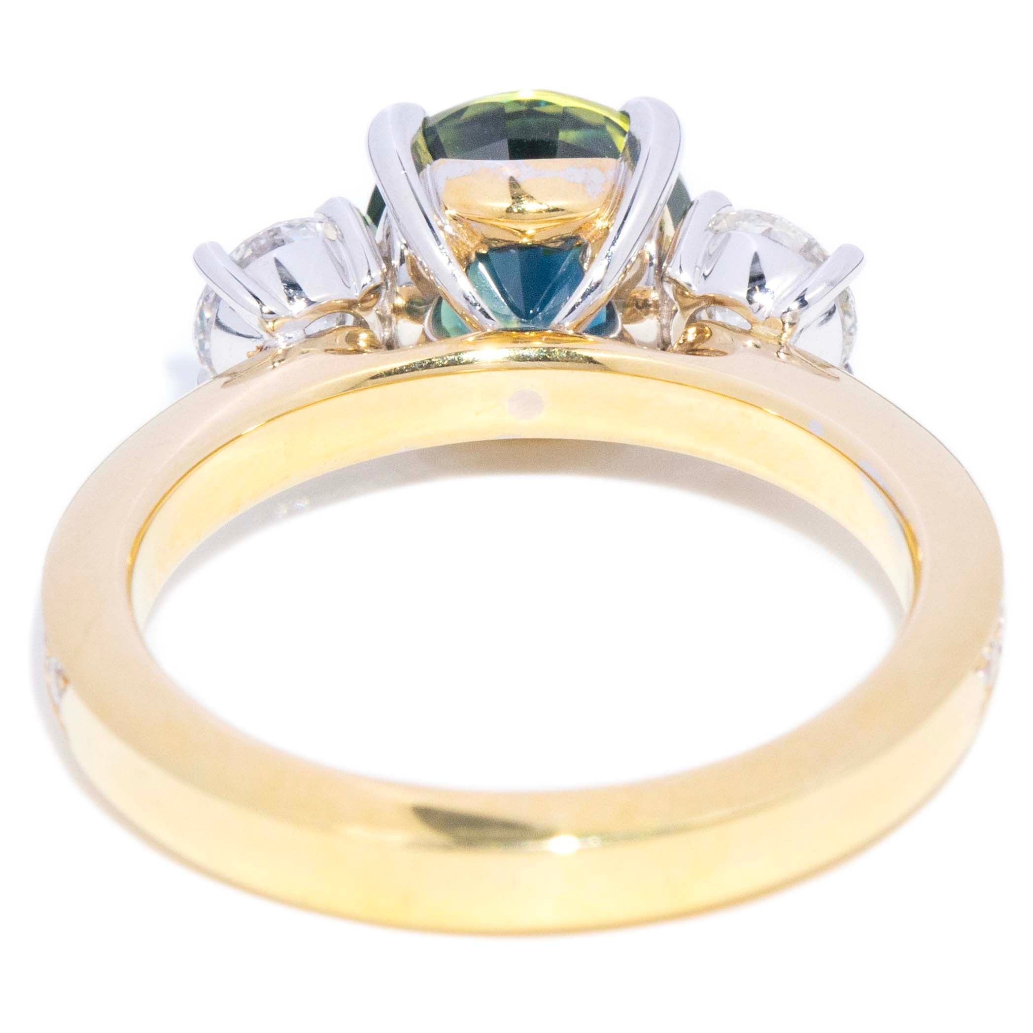 Sapphira Teal Sapphire Diamond Three Stone Ring 18K Gold Rings Anthology Jewellers 