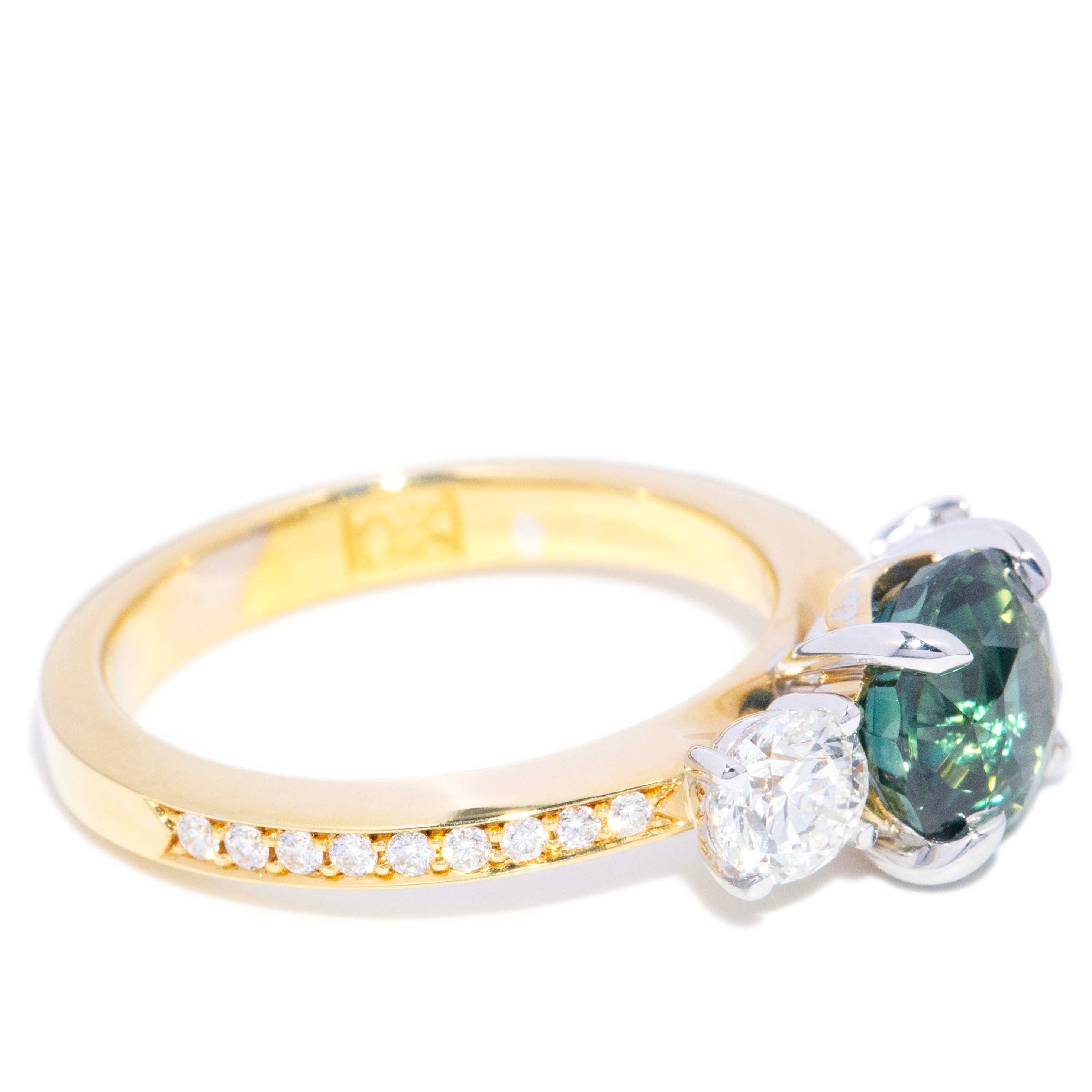 Sapphira Teal Sapphire Diamond Three Stone Ring 18K Gold Rings Anthology Jewellers 