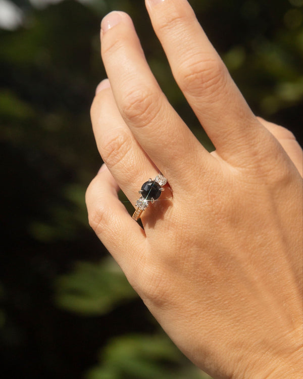 Sapphira Teal Sapphire Diamond Trilogy Ring 18K Gold Rings Anthology Jewellers 