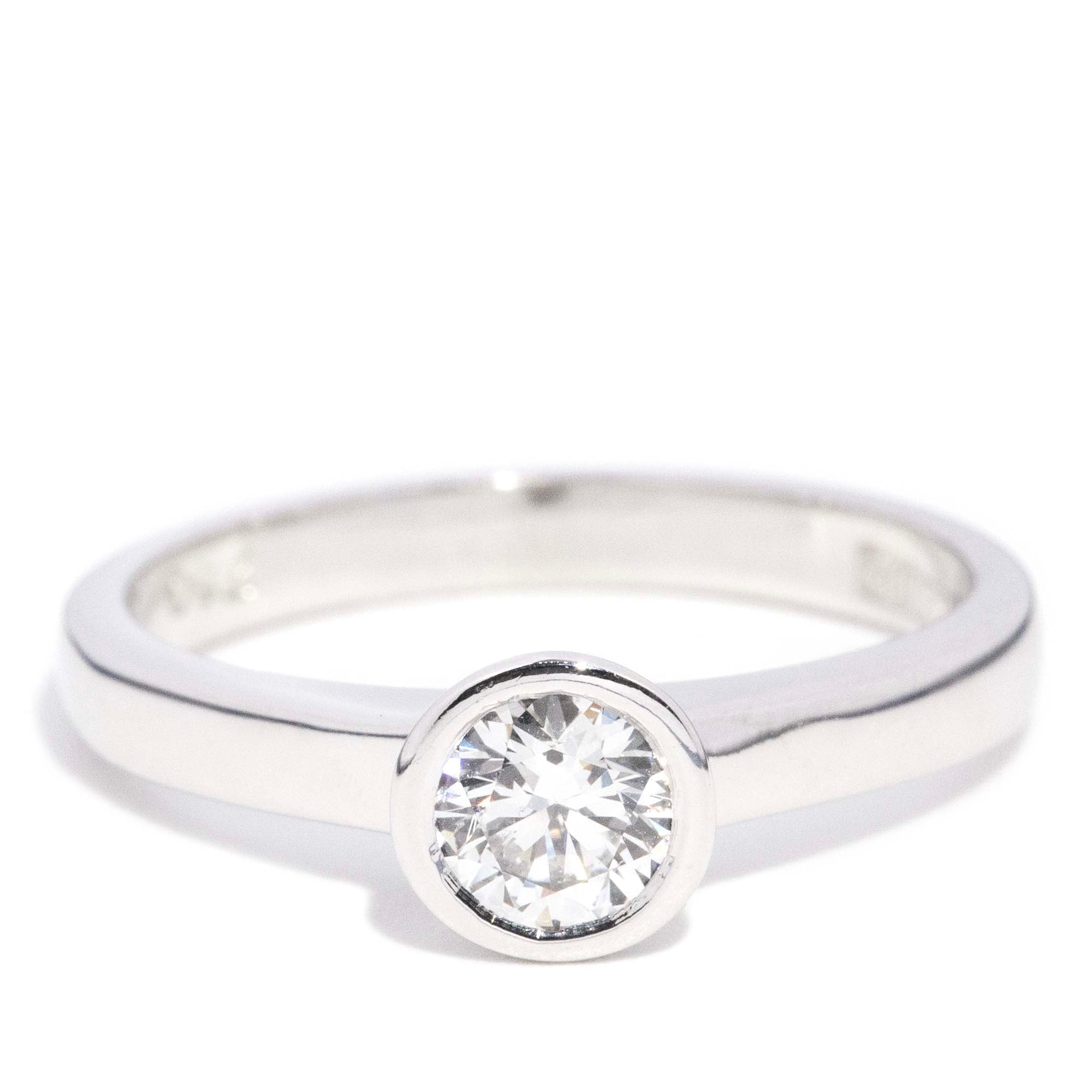 Selina Contemporary Rubover Brilliant Diamond Solitaire Ring 18ct White Gold Rings Imperial Jewellery 