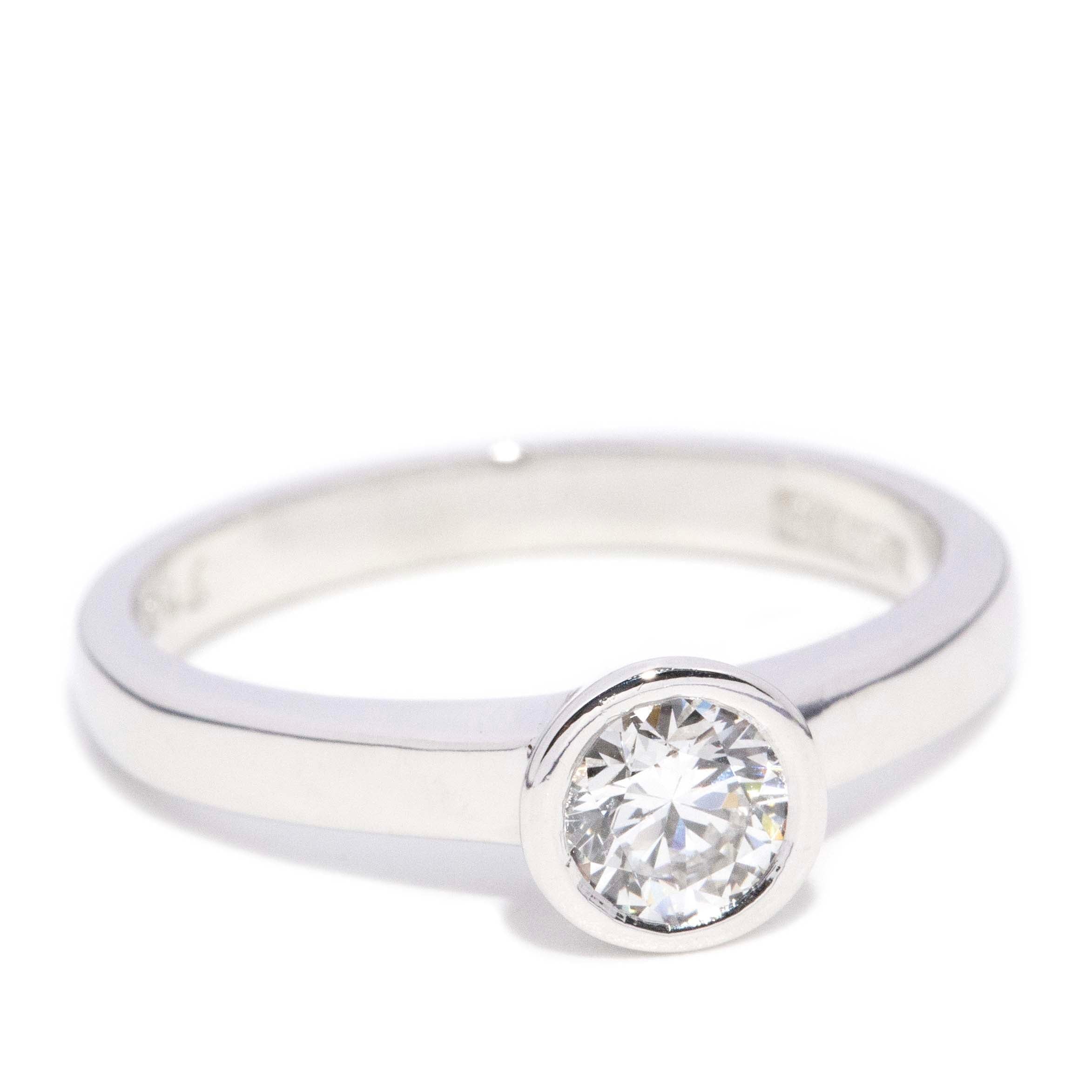 Selina Contemporary Rubover Brilliant Diamond Solitaire Ring 18ct White Gold Rings Imperial Jewellery 