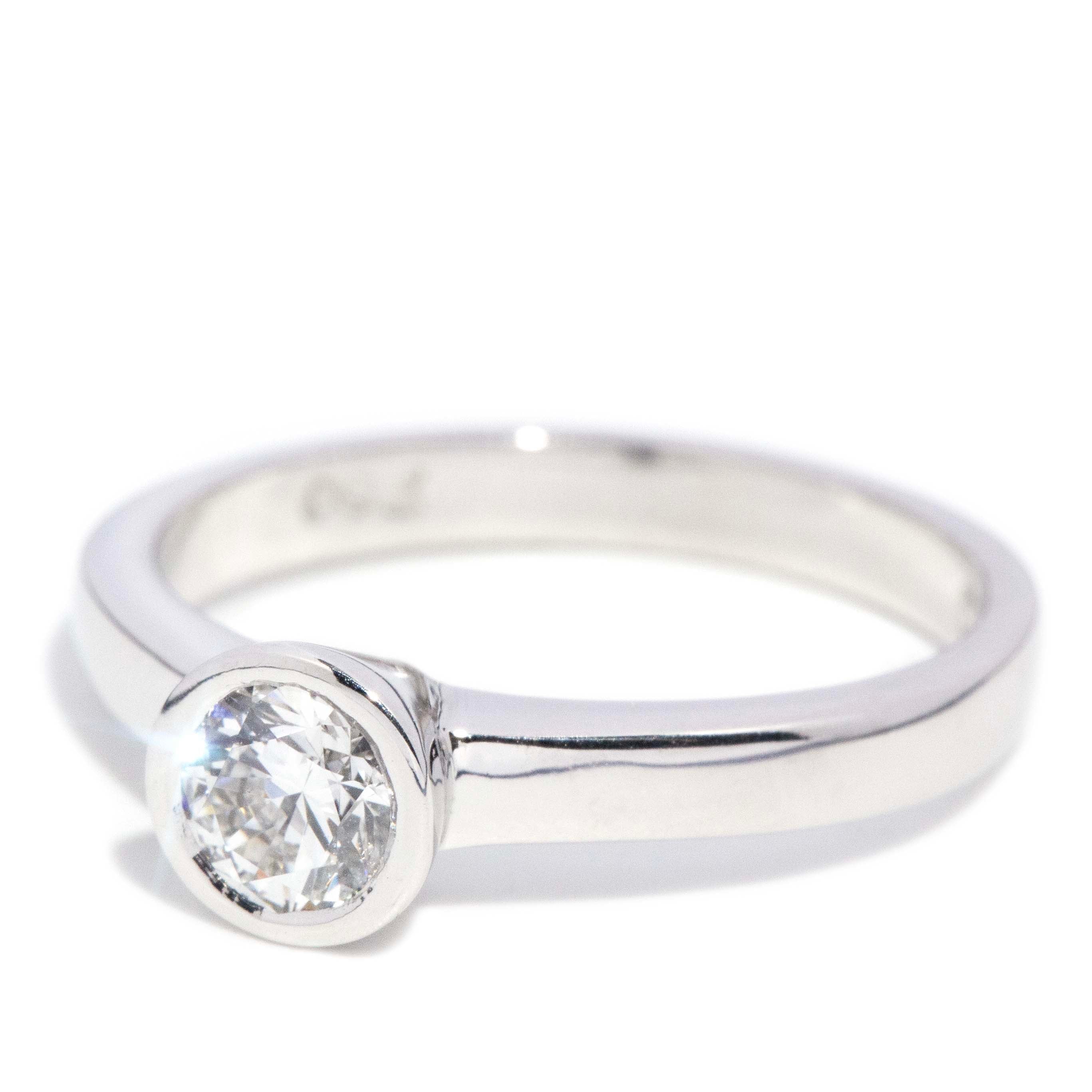 Selina Contemporary Rubover Brilliant Diamond Solitaire Ring 18ct White Gold Rings Imperial Jewellery 