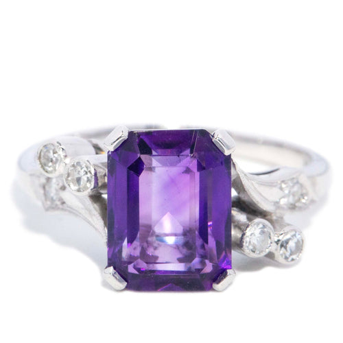 Sereia 1960s Amethyst & Diamond Bypass Ring 18K White Gold