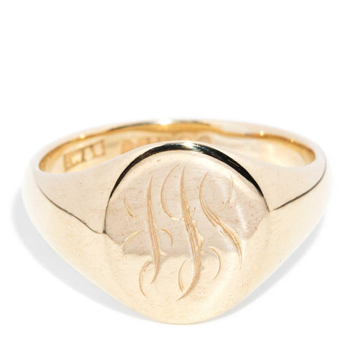 Seth 1950s Monogram Flared Signet Ring 9K Yellow Gold