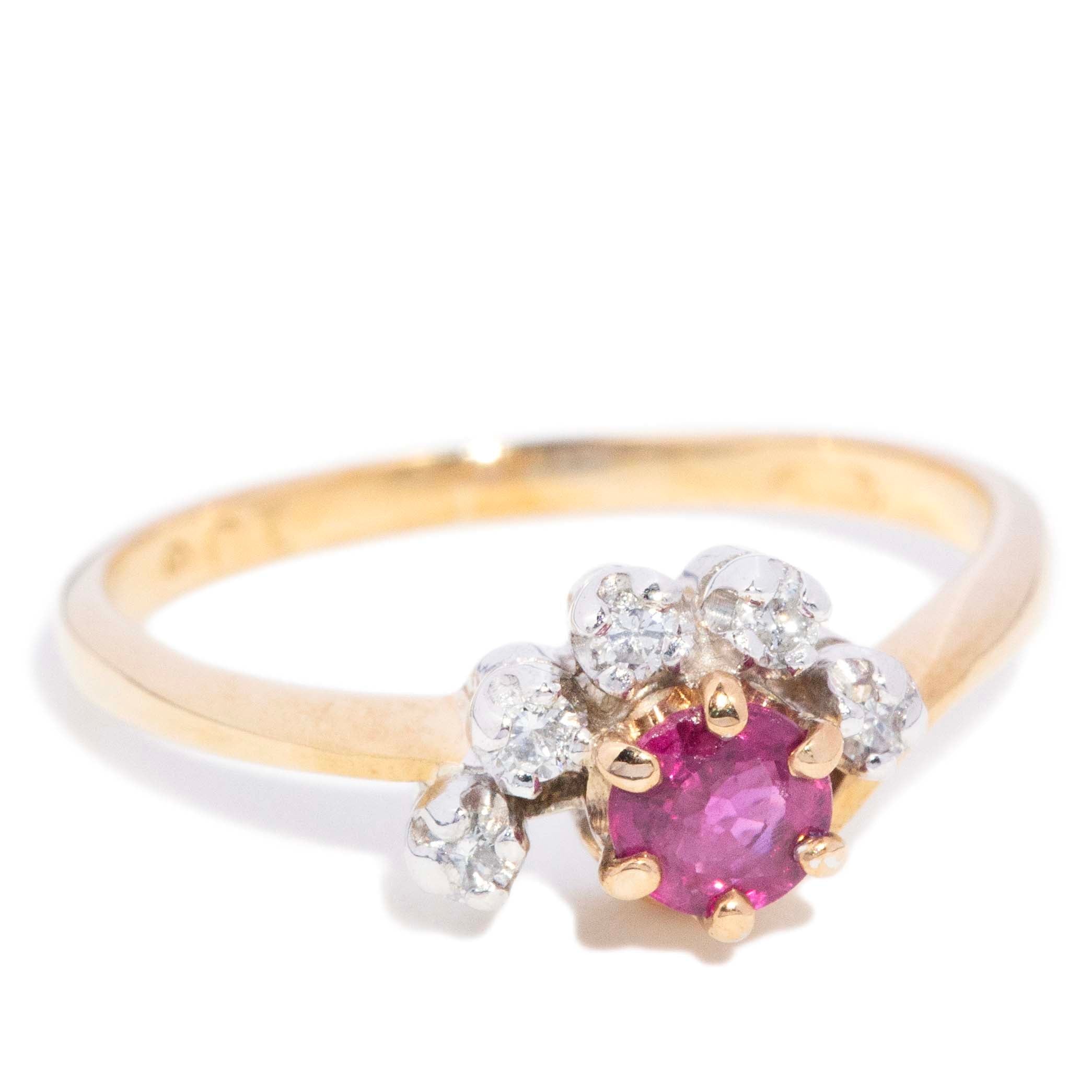 Shelley Ruby & Diamond Cluster Bypass Ring 9ct Gold Rings Imperial Jewellery 