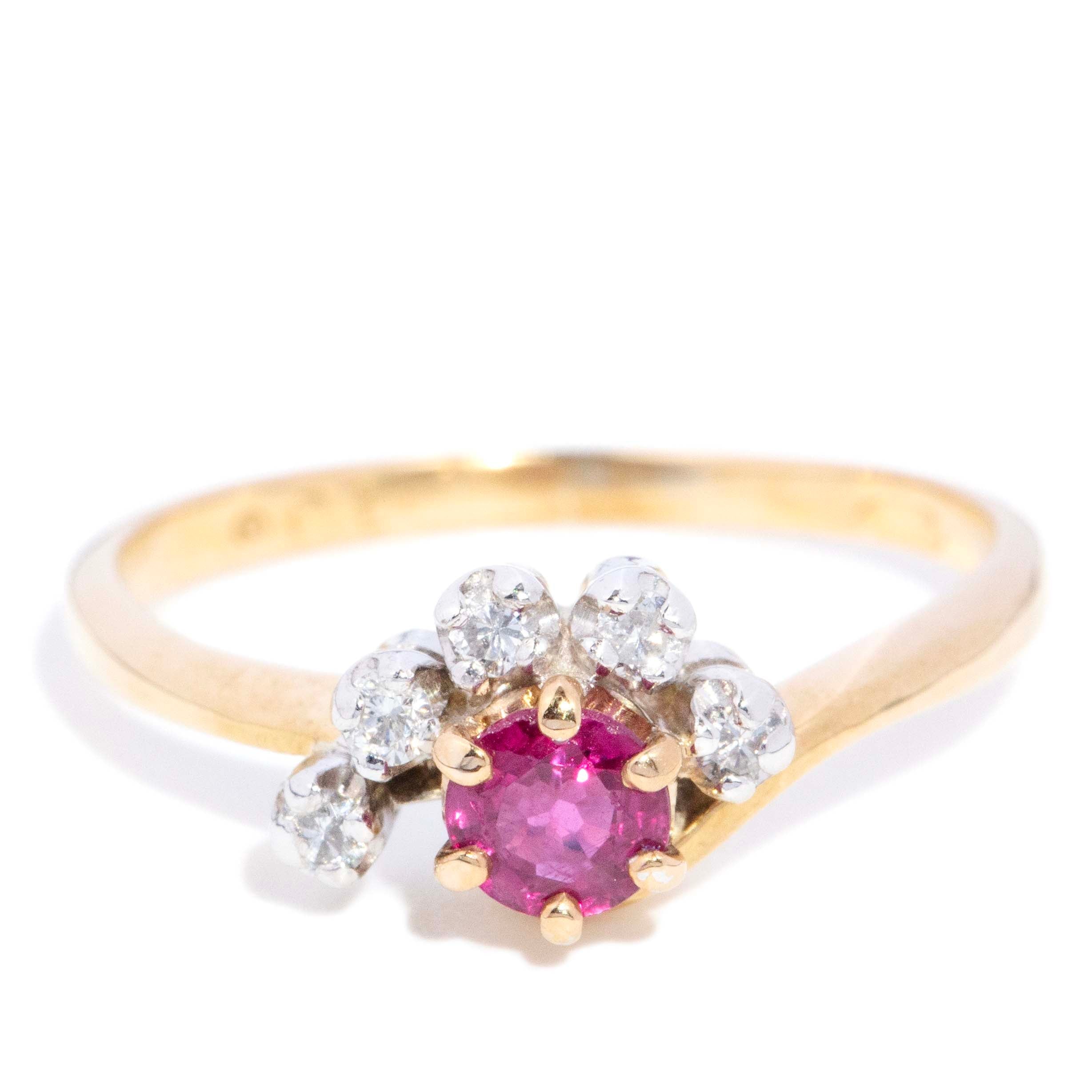 Shelley Ruby & Diamond Cluster Bypass Ring 9ct Gold Rings Imperial Jewellery 