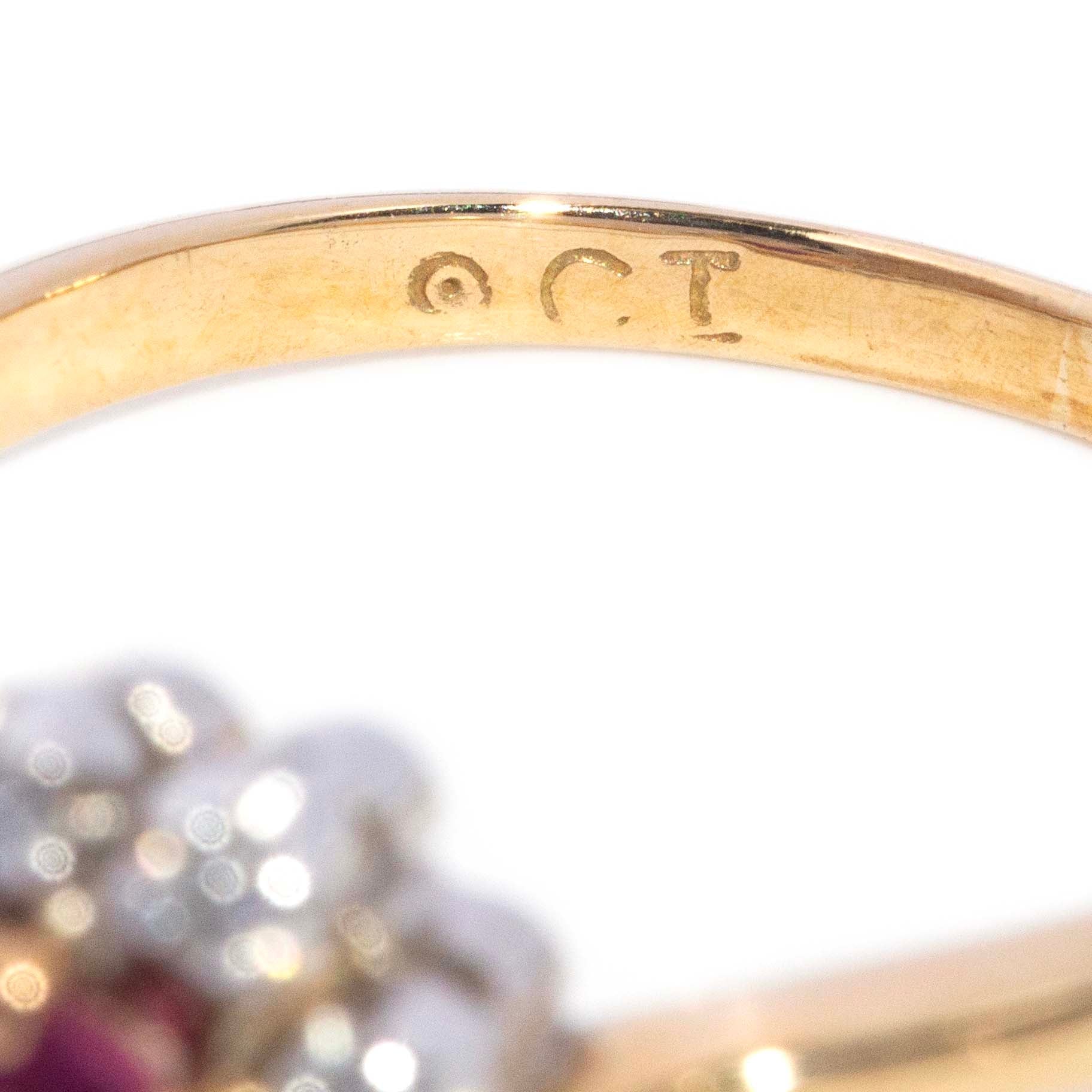 Shelley Ruby & Diamond Cluster Bypass Ring 9ct Gold Rings Imperial Jewellery 
