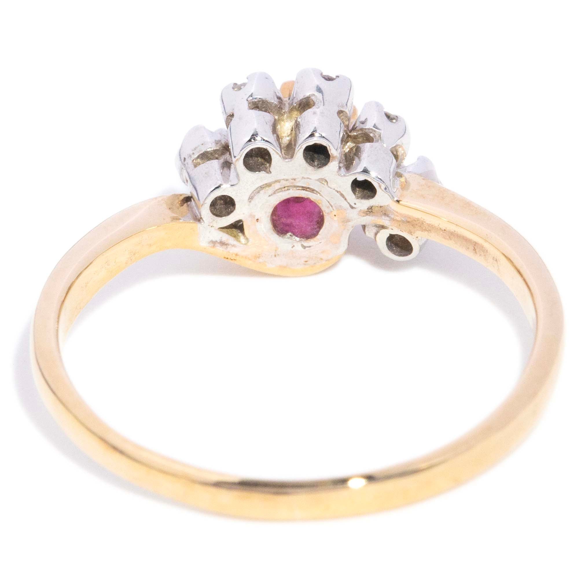 Shelley Ruby & Diamond Cluster Bypass Ring 9ct Gold Rings Imperial Jewellery 