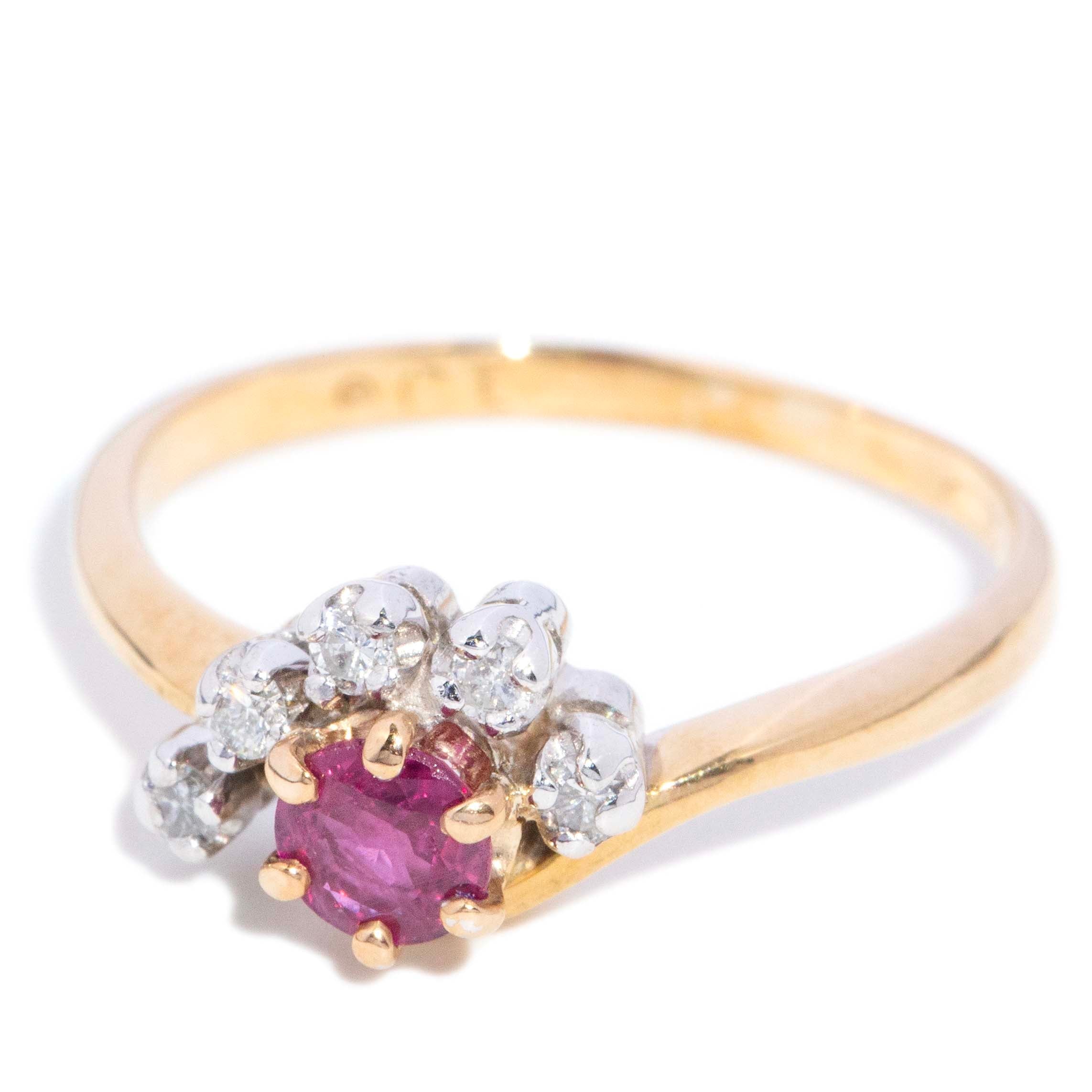 Shelley Ruby & Diamond Cluster Bypass Ring 9ct Gold Rings Imperial Jewellery 