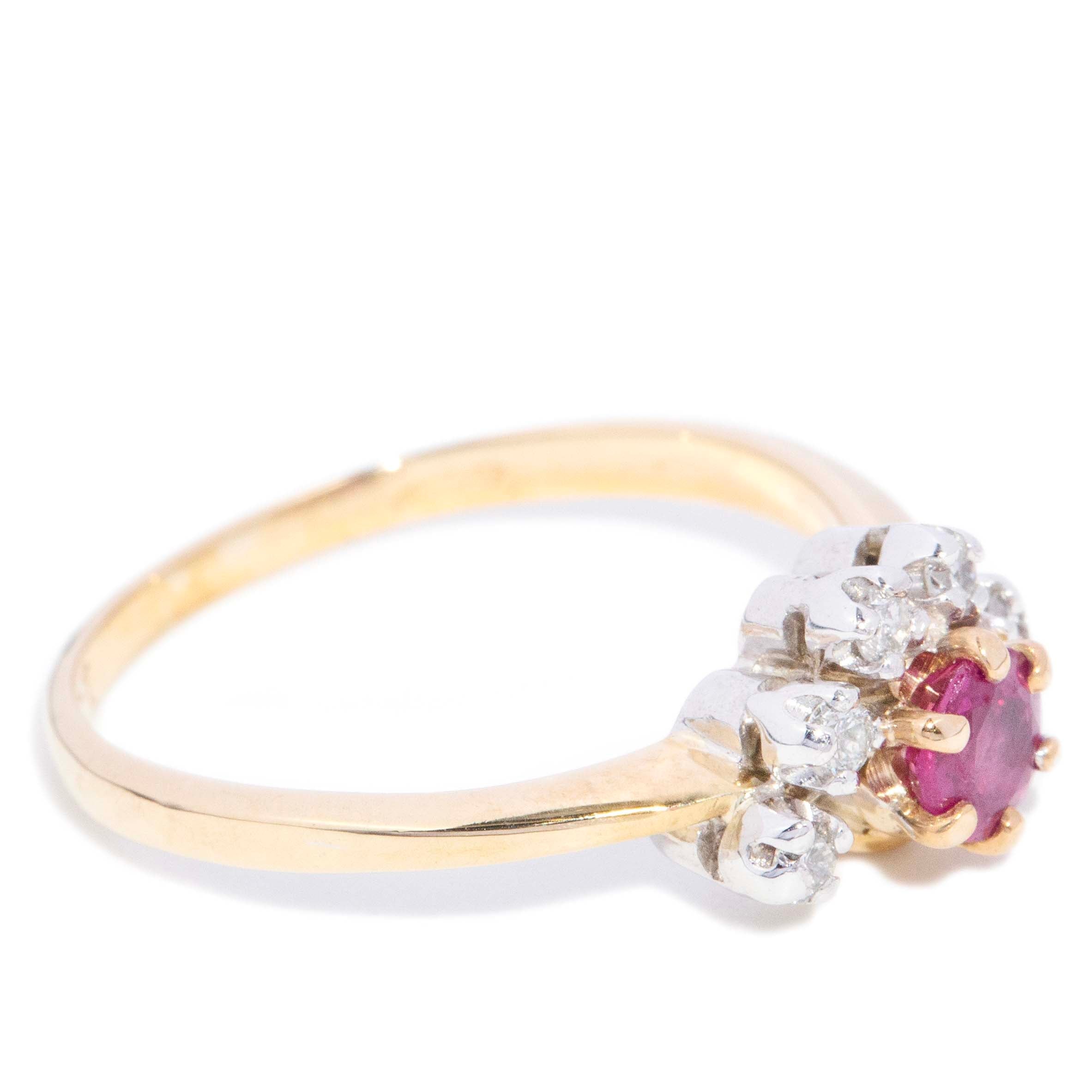 Shelley Ruby & Diamond Cluster Bypass Ring 9ct Gold Rings Imperial Jewellery 