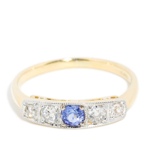Sholmo 1970s Diamond & Sapphire Dress Ring 18K Two Tone Gold