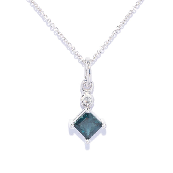 Sienna Princess Cut Sapphire & Diamond Pendant 9K White Gold Charms & Pendants Anthology Jewellers 