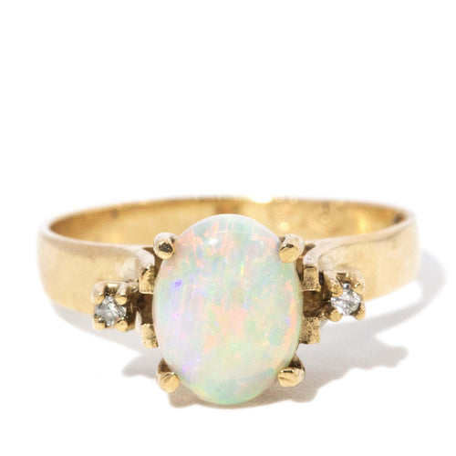 Solene 1980s Australian Opal & Diamond Ring 9K Yellow Gold