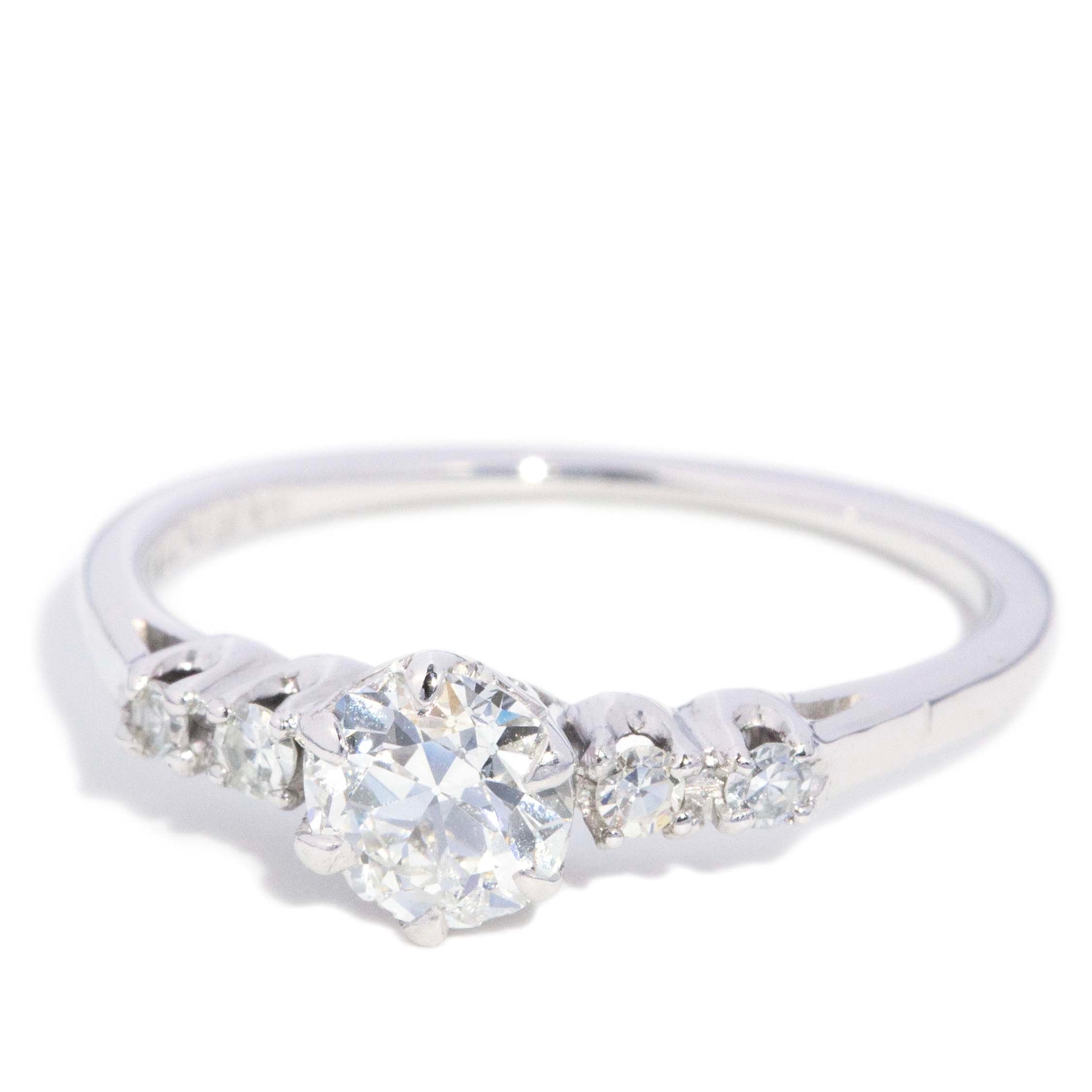 Stella Vintage Circa 1950s Old Cut Diamond Five Stone Ring 14ct White Gold Rings Imperial Jewellery 