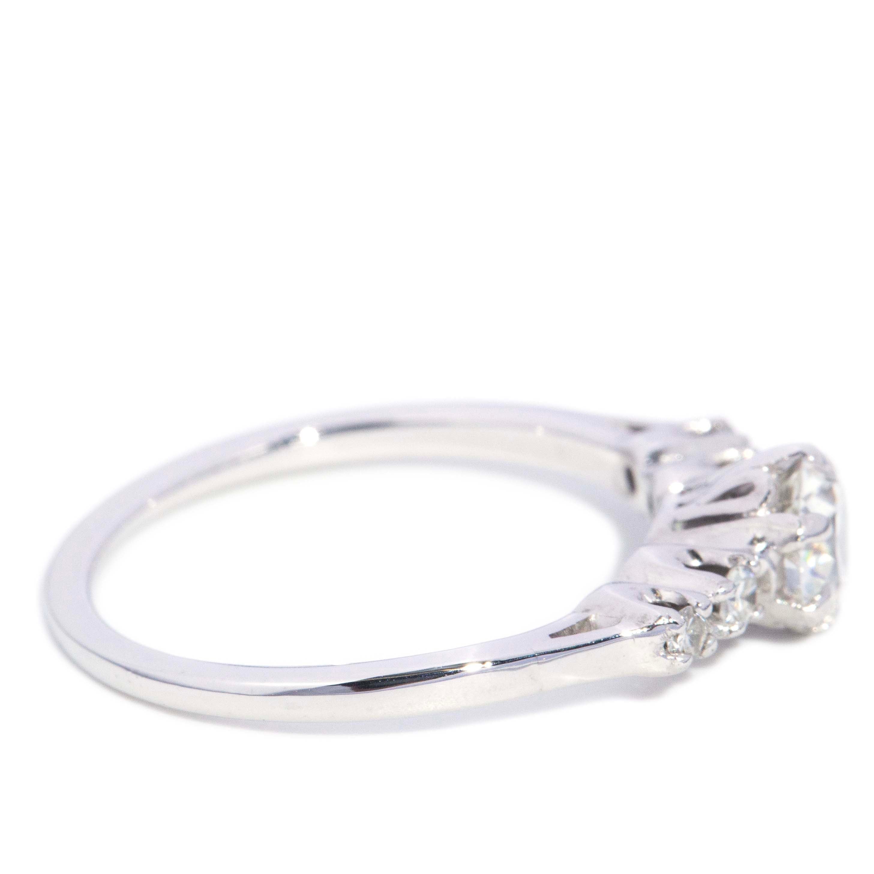 Stella Vintage Circa 1950s Old Cut Diamond Five Stone Ring 14ct White Gold Rings Imperial Jewellery 
