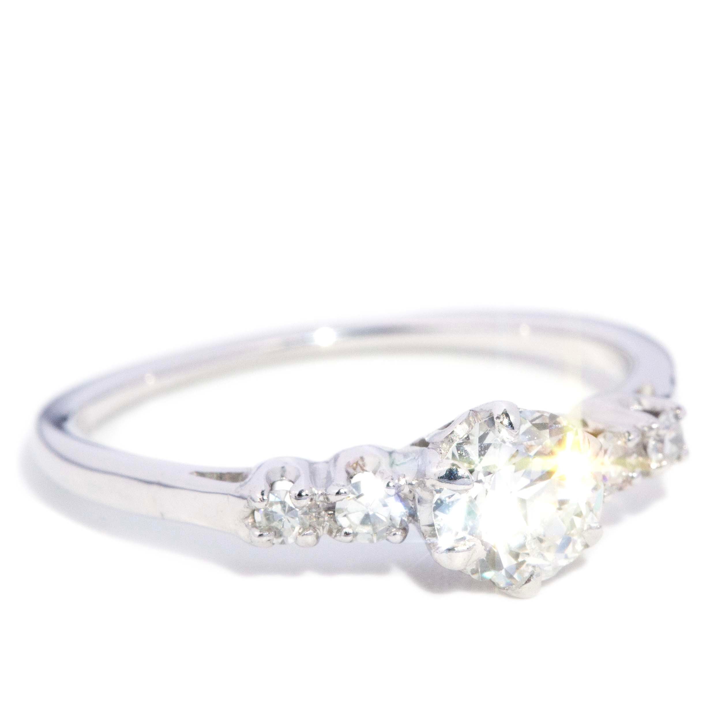 Stella Vintage Circa 1950s Old Cut Diamond Five Stone Ring 14ct White Gold Rings Imperial Jewellery 
