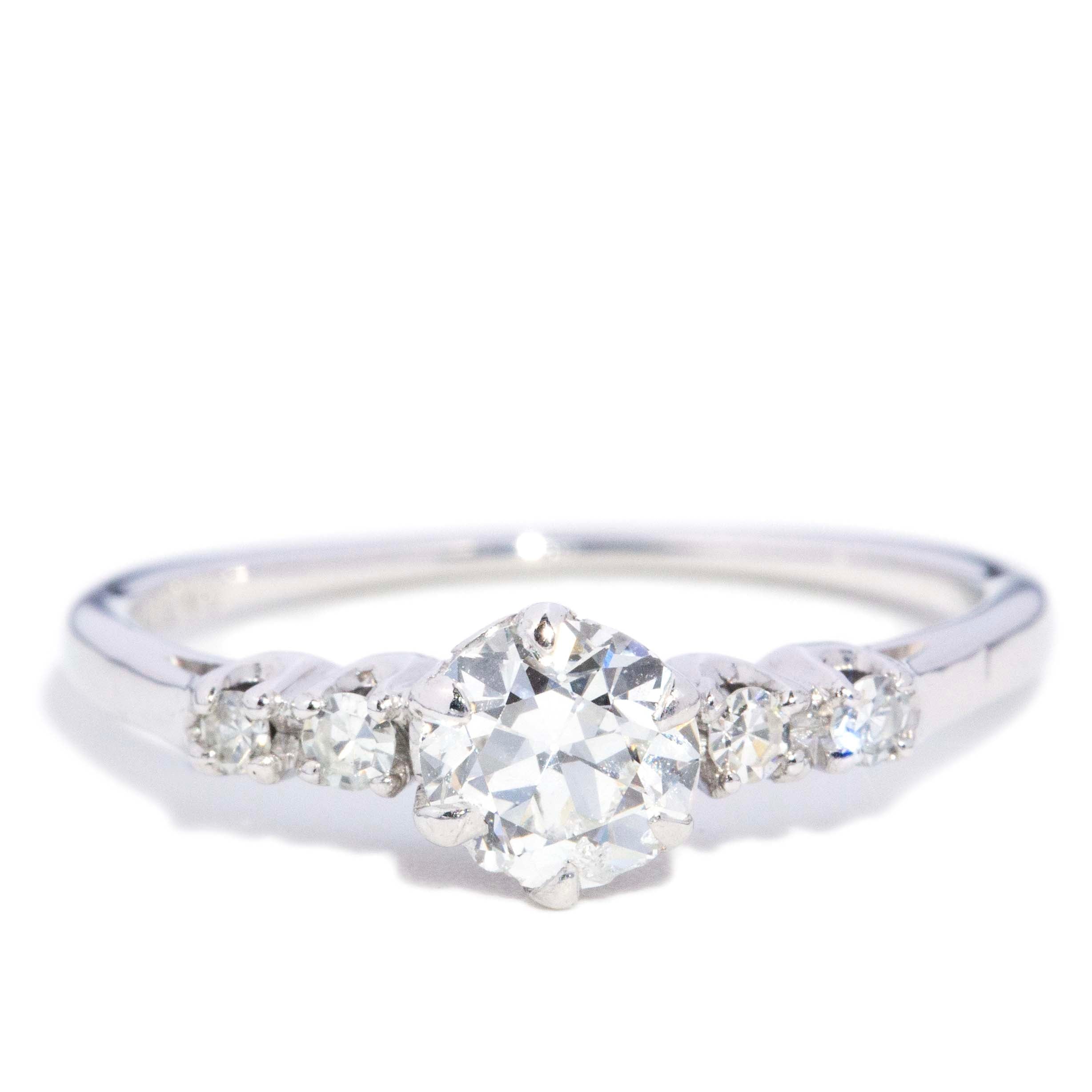Stella Vintage Circa 1950s Old Cut Diamond Five Stone Ring 14ct White Gold Rings Imperial Jewellery 